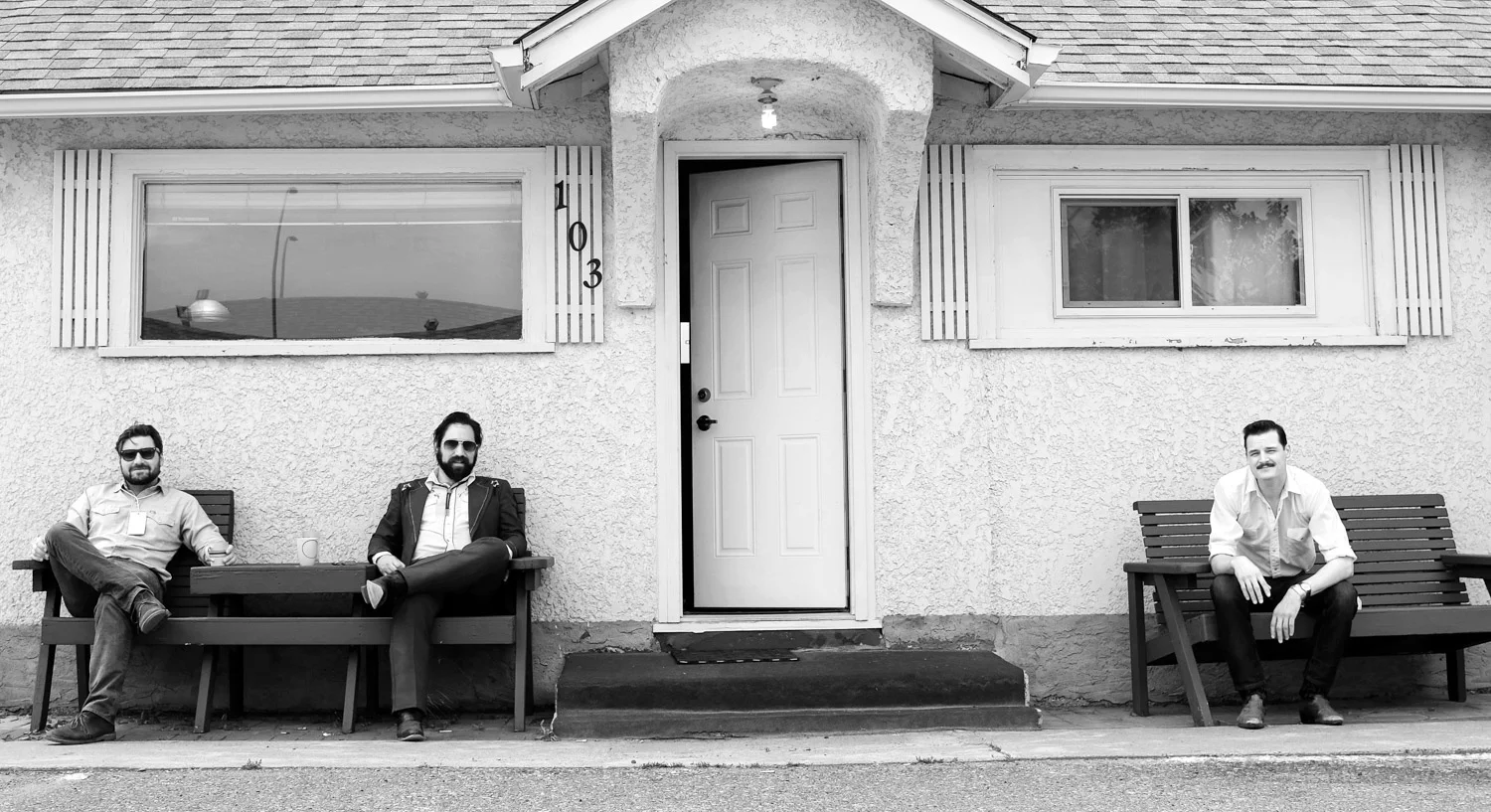 The F-Holes outside their motel room at South Country Fair