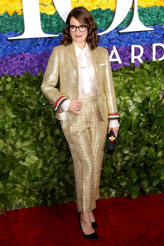 I love a lady in a suit - especially Tina in this metallic number.