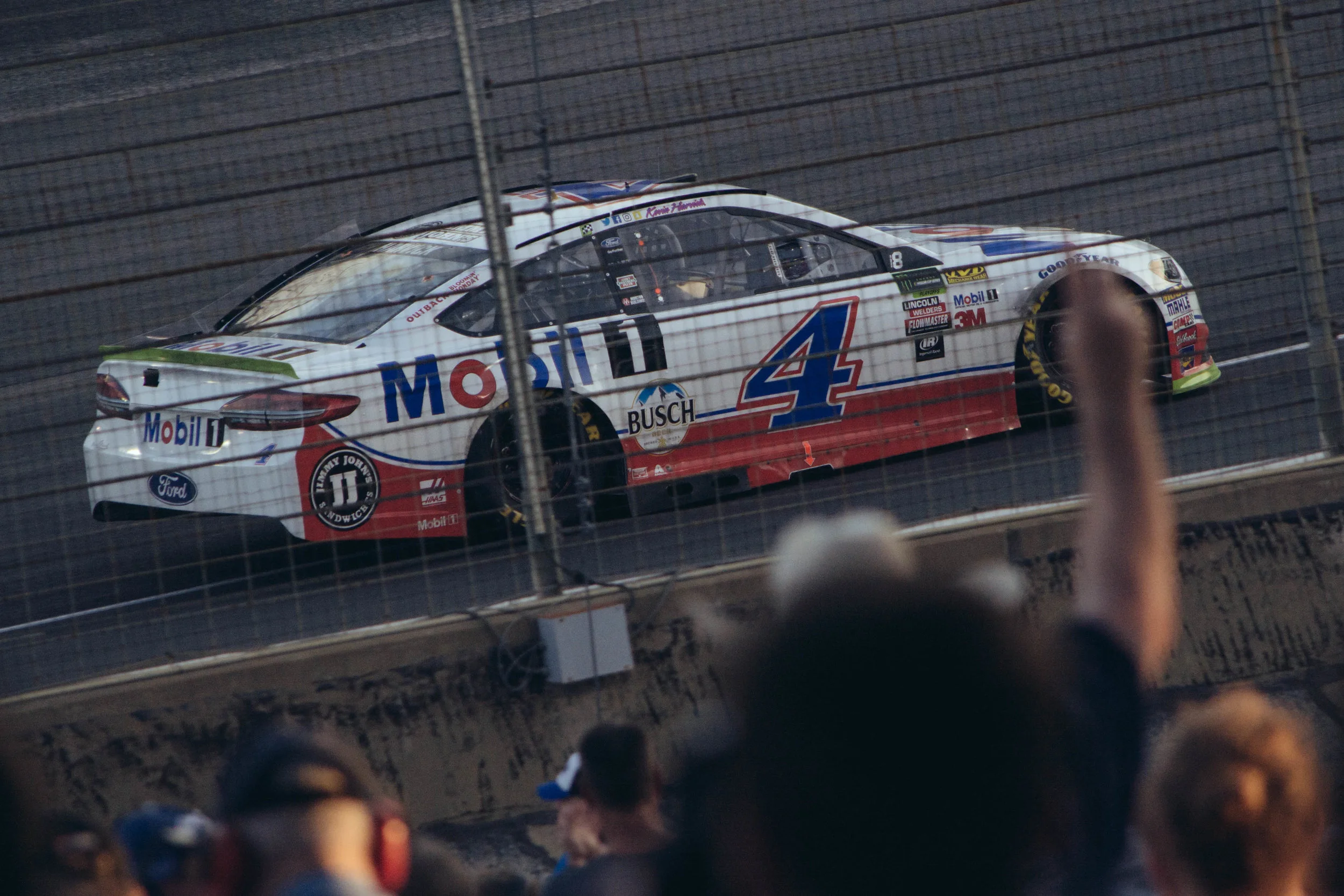 Race winner Kevin Harvick races down the straight.