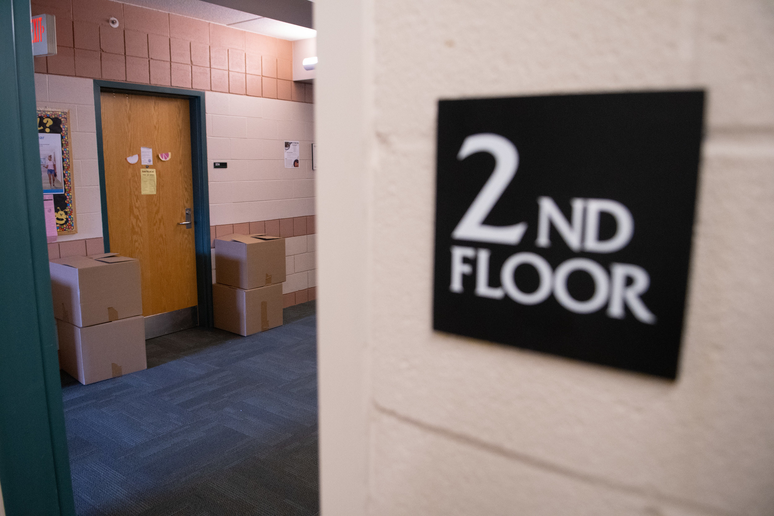 Photo by: Noah Riffe (10/1/2018) - Boxes line the halls of the second floor of Penn State Altoona dorm Cedar Hall on Monday, Oct. 1st, 2018 as an outbreak of mold forces students to move out.