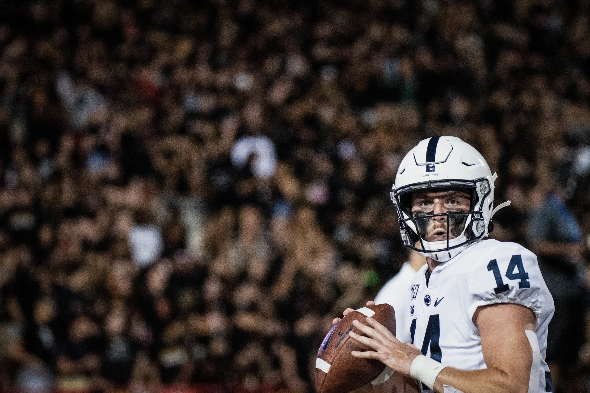 Penn State Nittany Lions quarterback Sean Clifford (14) warms up before the game against Maryland on Friday, Sept. 27, 2019 at Capital One Field in College Park, Md. The Nittany Lion's defeated the Terrapins 59-0. | Photo by: Noah Riffe