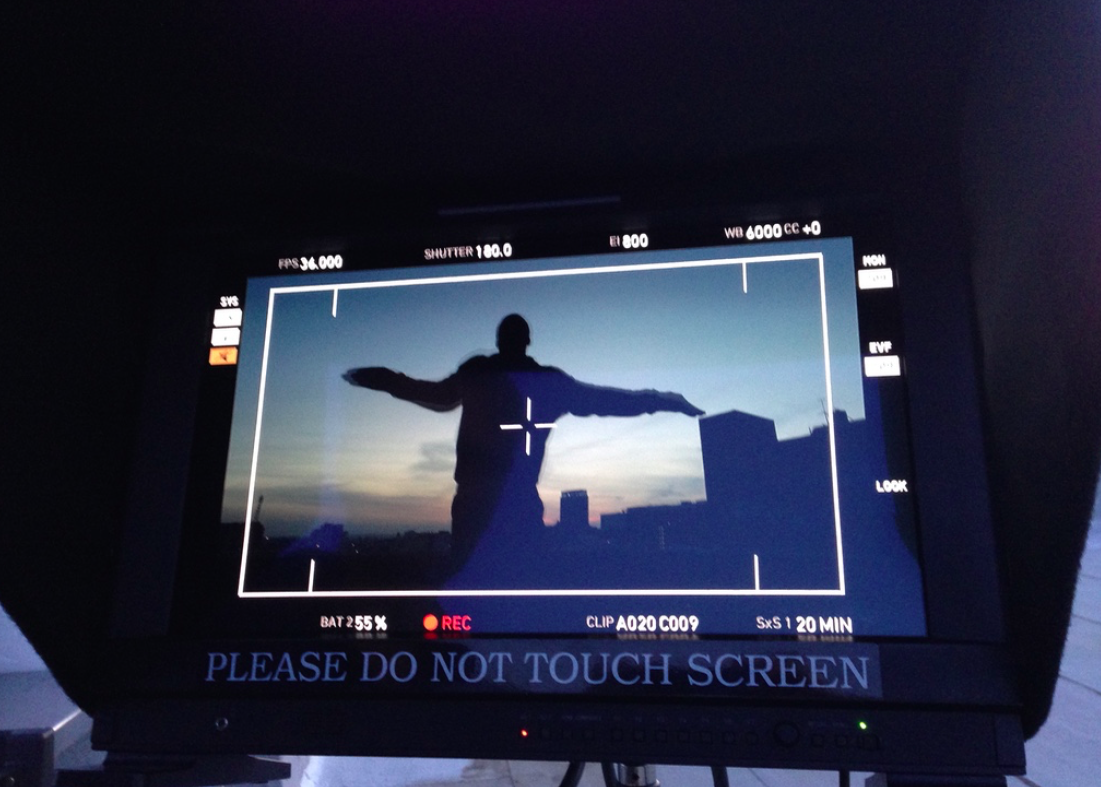 Filming on the roof in downtown LA, Cotton