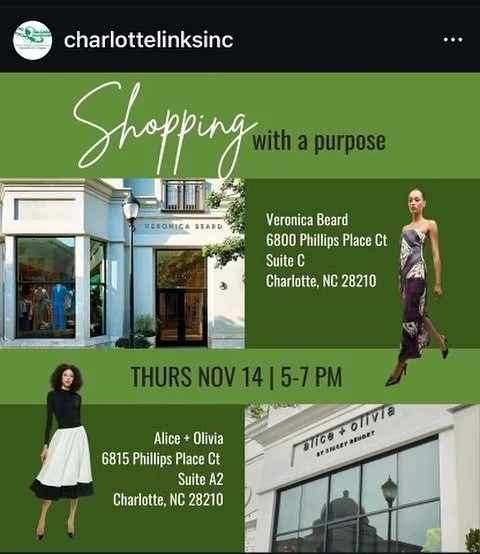 Today is the big day for an evening of shopping with a purpose!! Grab your cutest rain boots, fabulous raincoat, stylish hat or umbrella, and make your way over to Phillips Place for a visit to Alice + Olivia and Veronica Beard. 

Come enjoy great vi