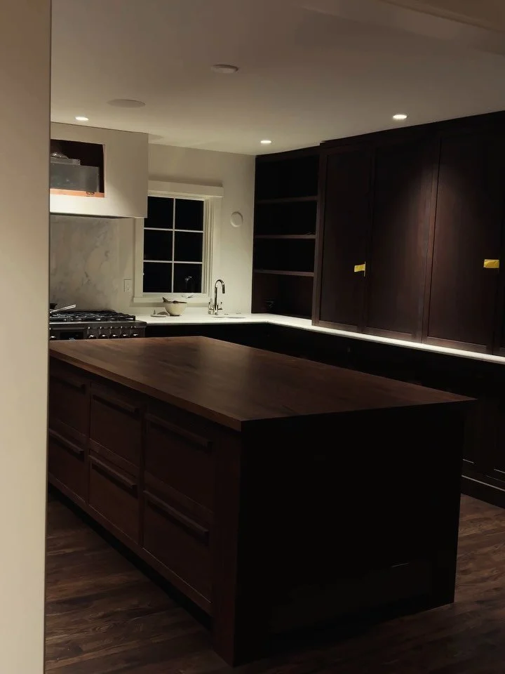 Finishing touches on this kitchen we built. Walnut island with a solid walnut top. White oak perimeter cabinets. Every inch of this build was wire brushed for texture. All doors are shop made. This one is special.