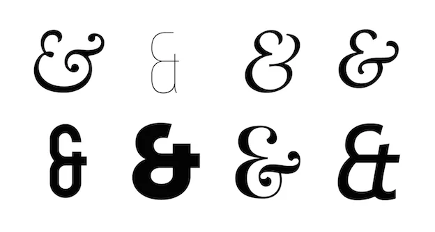 Various italic examples of the ampersand reflecting the ligature of the letters ‘Et’ — the Latin word for ‘and’.