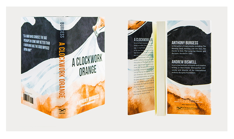  book jacket redesign for "the clockwork orange" by anthony burgess.  concept based on the korova milk bar and the idea of drugs dissolving in the milk 