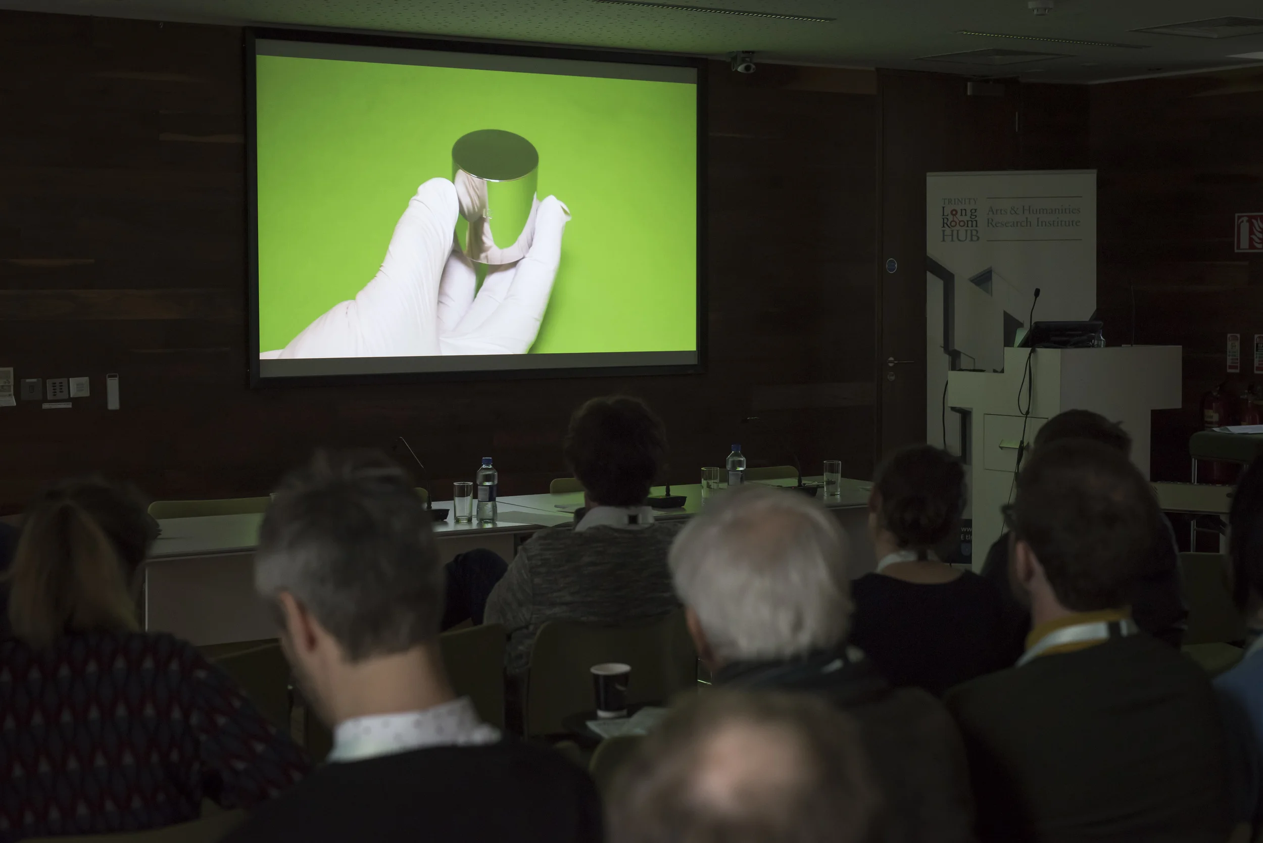 Screening of Giacomo Raeffelli's With a Relative Uncertainty at the First International Conference of Ultimology. Documentation photography by Louis Haugh.