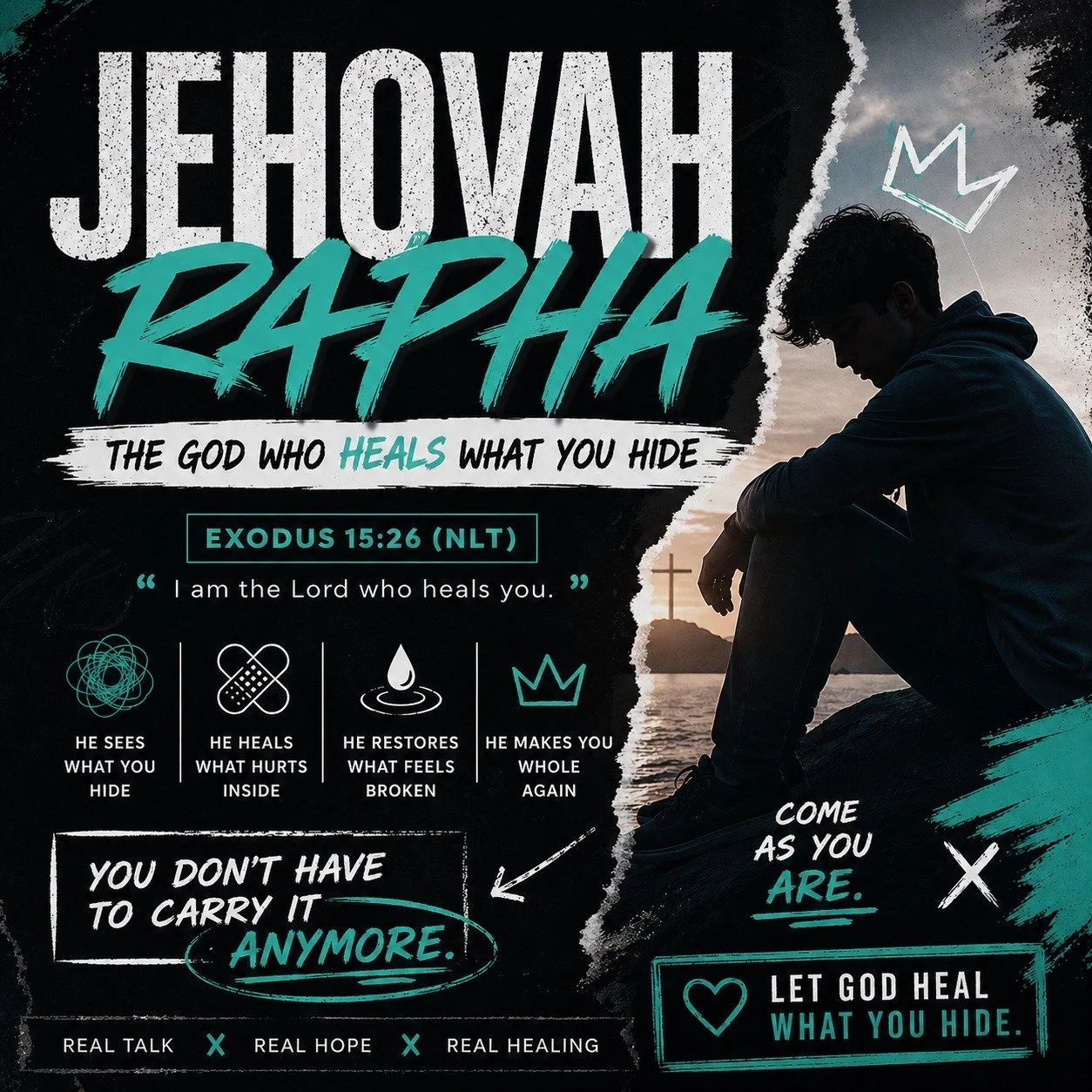 Join us tomorrow at 6:30PM (doors open at 6 👀)

You don&rsquo;t have to carry it anymore.

Anxiety. Pressure. Stuff you&rsquo;ve been hiding.

God is Jehovah Rapha &mdash; the One who heals what you don&rsquo;t talk about.

Come as you are. Leave di