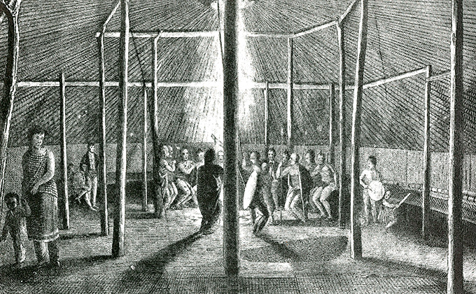 War Dance in a Kansa Indian Lodge. Kansas State Historical Society