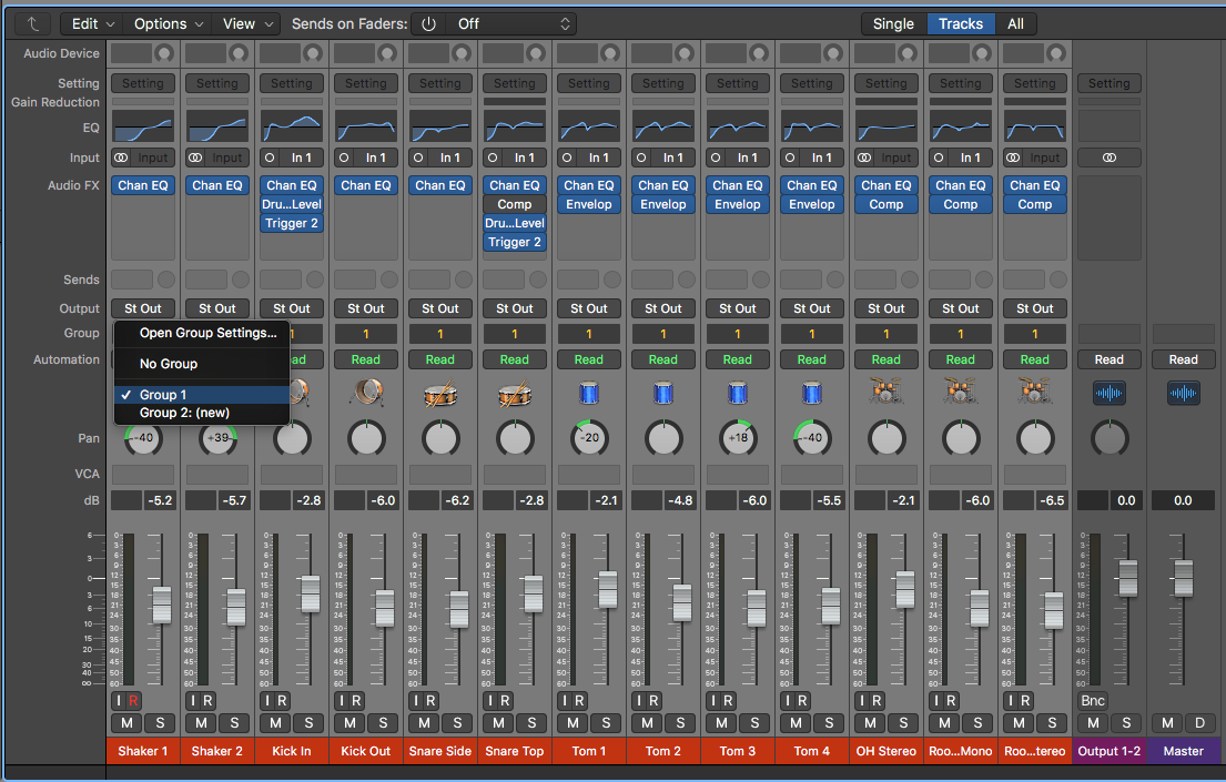 Create Track Groups: Select multiple channels, right click on the Group tab to select a new or exiting Group.