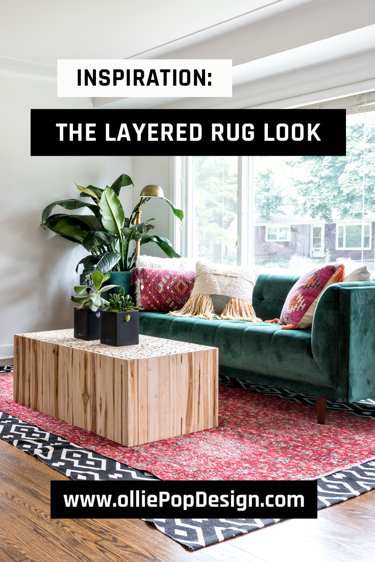Tips and Inspiration on how to master layering rugs trend to spice up your home. Check it out at www.olliePopDesign.com and follow us on Pinterest @olliepop_design for more interior design and home decor ideas #homedecor #rugs #interiordesignideas