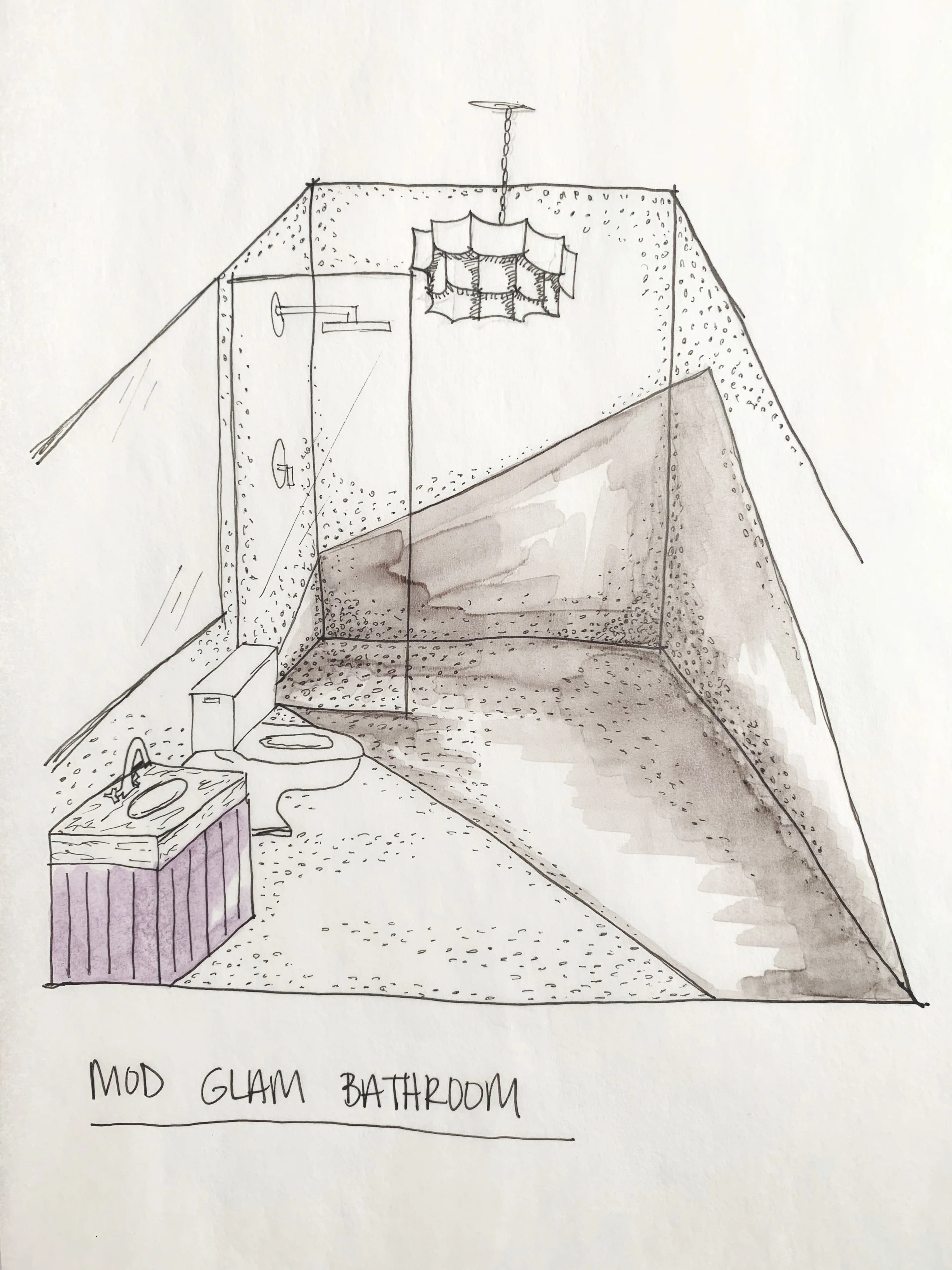 colorful glam bathroom rendering