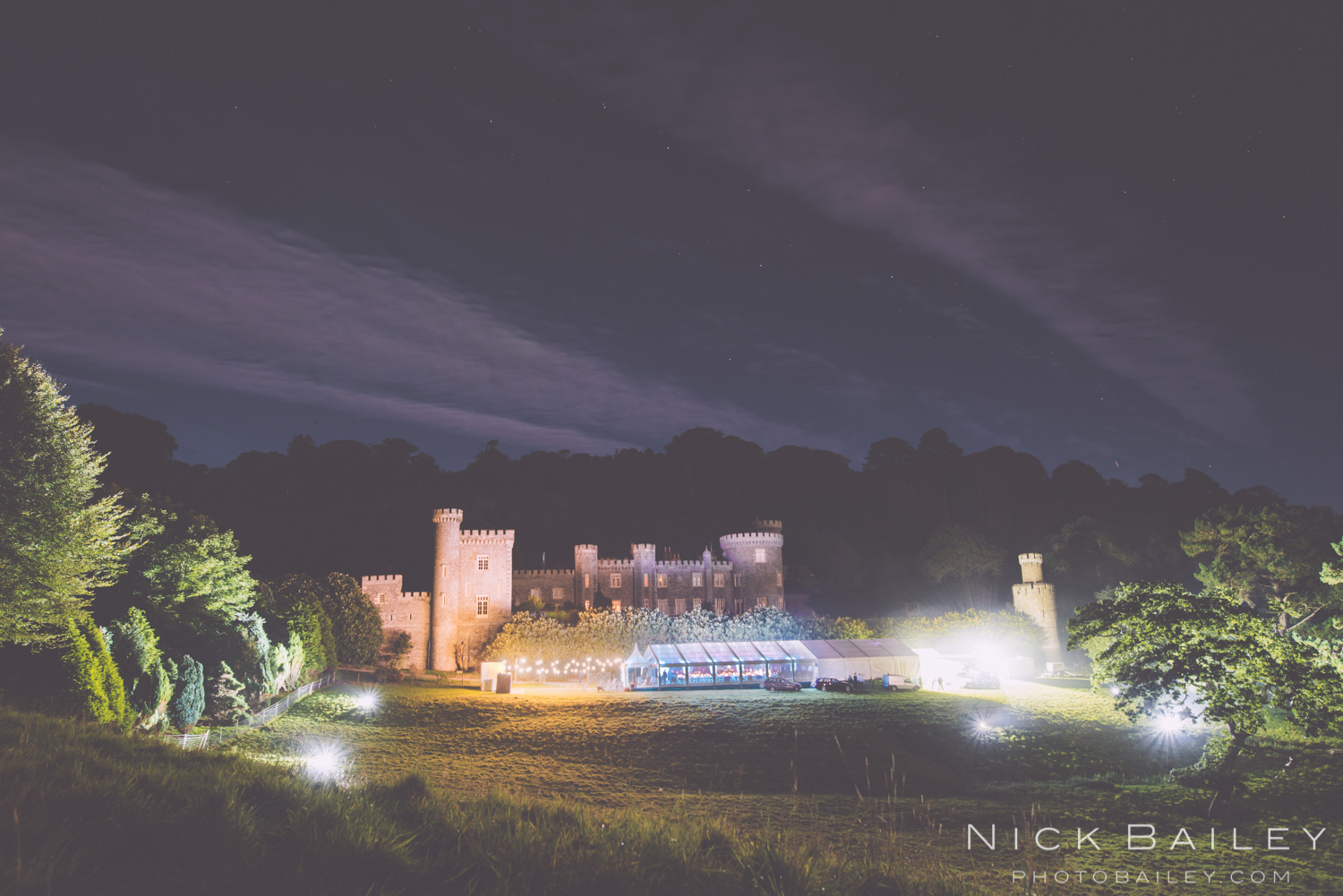 Caerhays Castle Wedding at night.