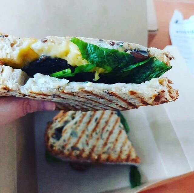 Our Vegan Toastie with mushroom, spinach and @violife_foods cheese 🧀..... available from now to 6:30pm, if you come by the shop today it&rsquo;s a free ICED coffee with any toastie.
.
.
.
.
📷: @are_chips_vegan