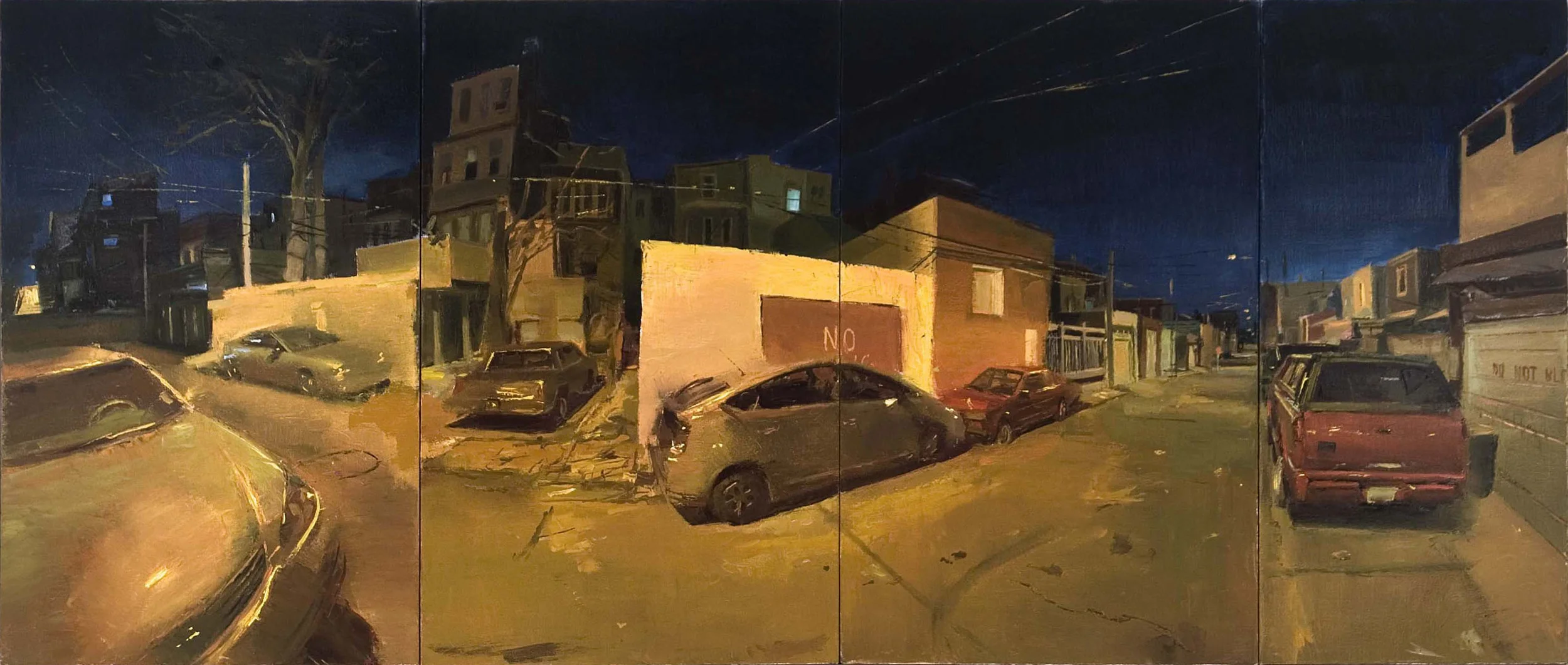 Harper Street, Between 12 and 2 AM Oil on four linen panels. 2007. 40 x 110 inches.