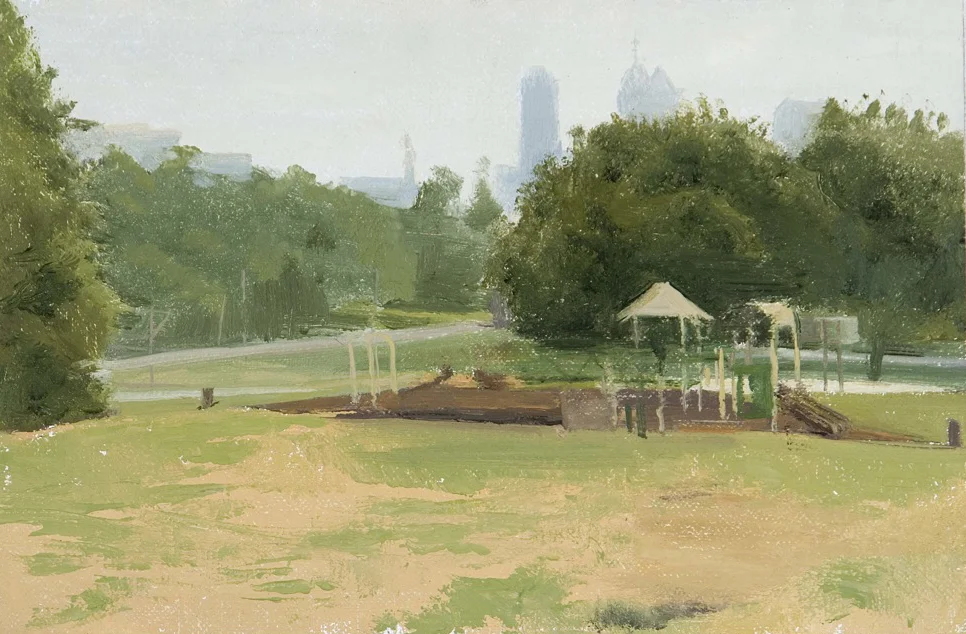 Waiting for Children, Lemon Hill. Oil on linen. 2007. 5 x 9 inches.
