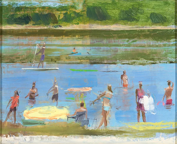 Bathers, Folsom Lake. Oil on linen. 2014. 8 x 10 inches.