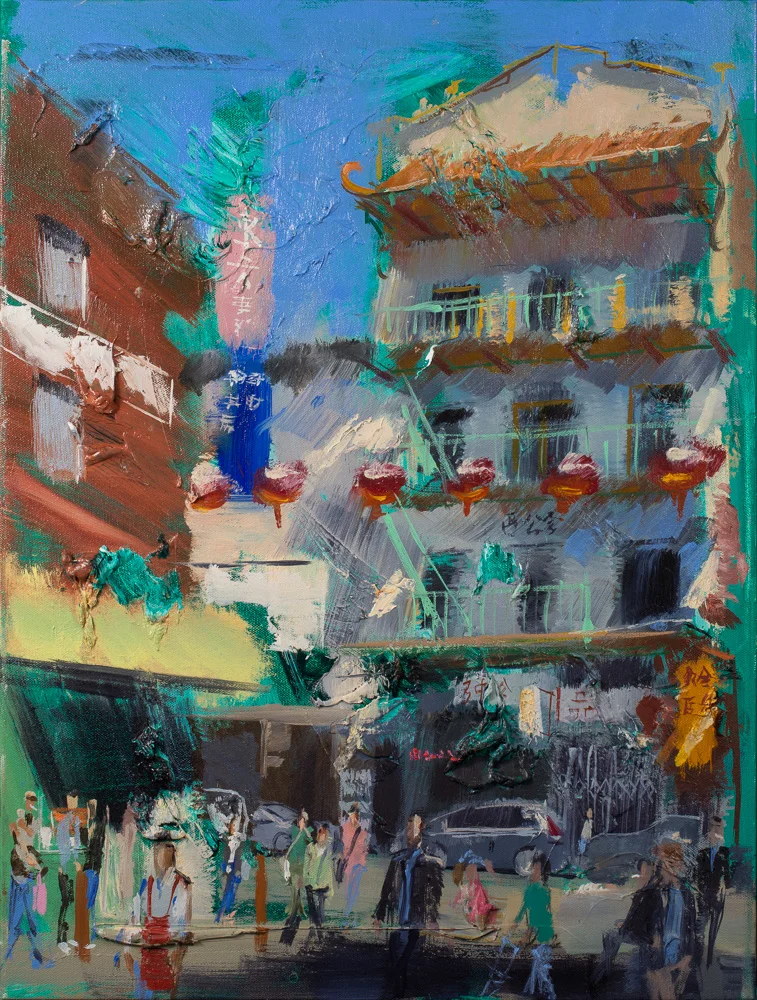 Waverly and Washington Streets, SF Chinatown. Oil on canvas. 2018. 24 x 18 inches.