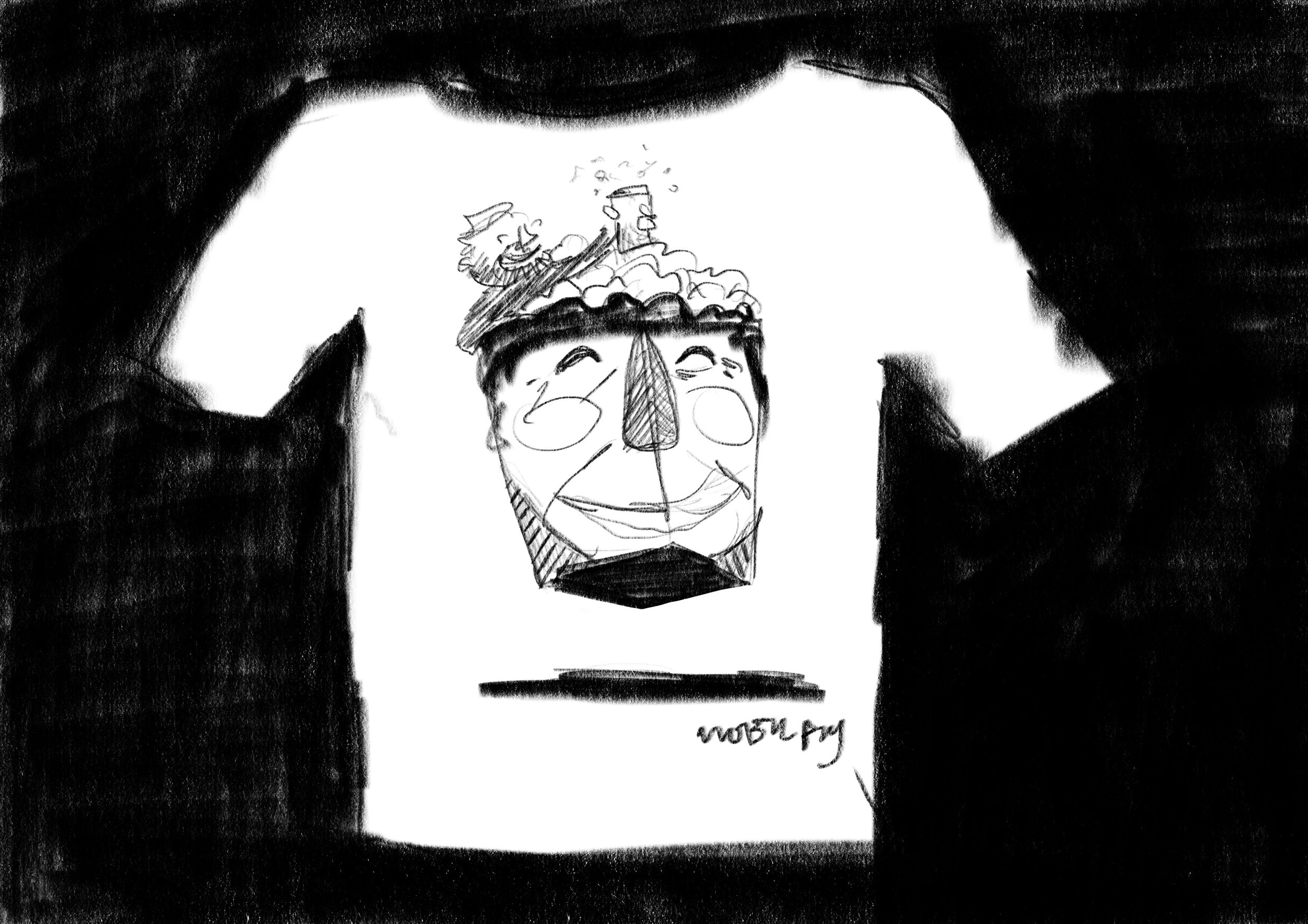 Meta t-shirt: Ronny spiser popcorn mens han sitter i PopcornRonnys popcornhjerne. Ble litt søkt.. 