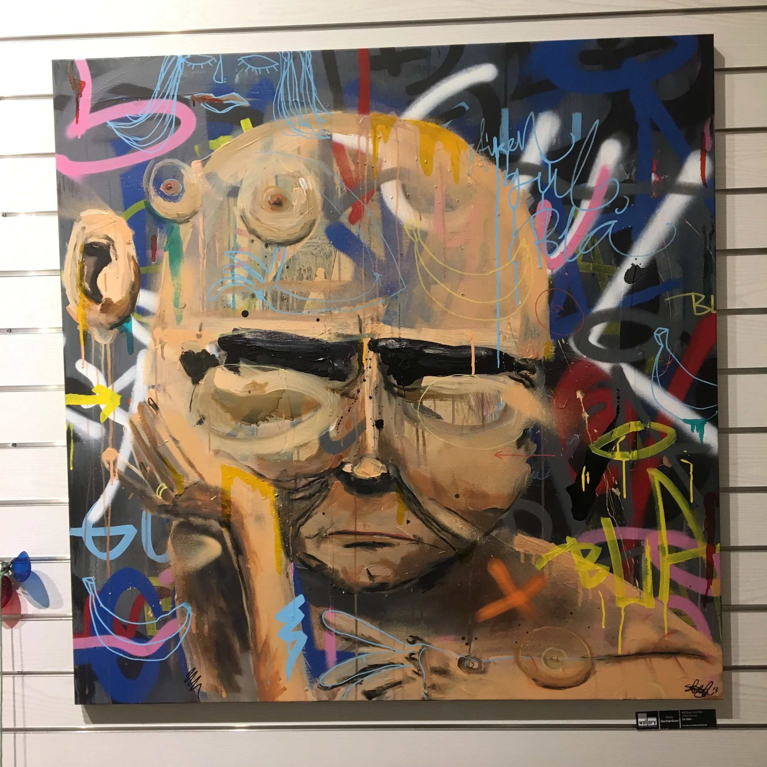 "Nyfiken Gul Blå" 110 x 110 cm. 