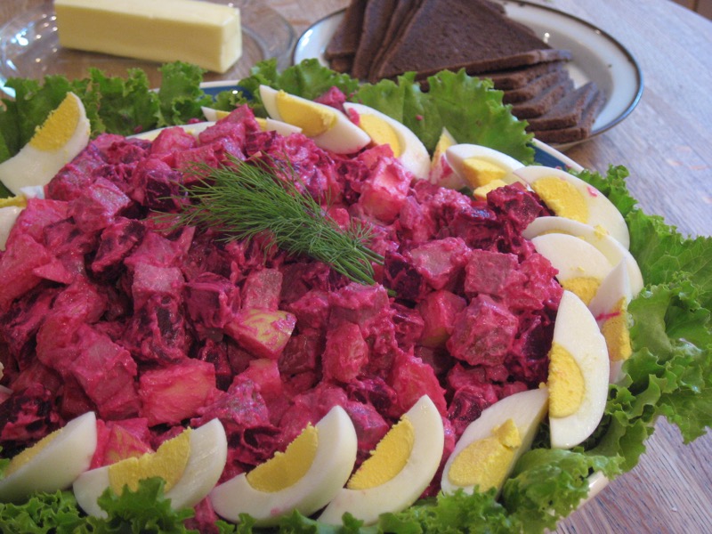 One of Maili Kern's favorite dishes from Estonia: r osolje , a potato salad with roast beef and beets.