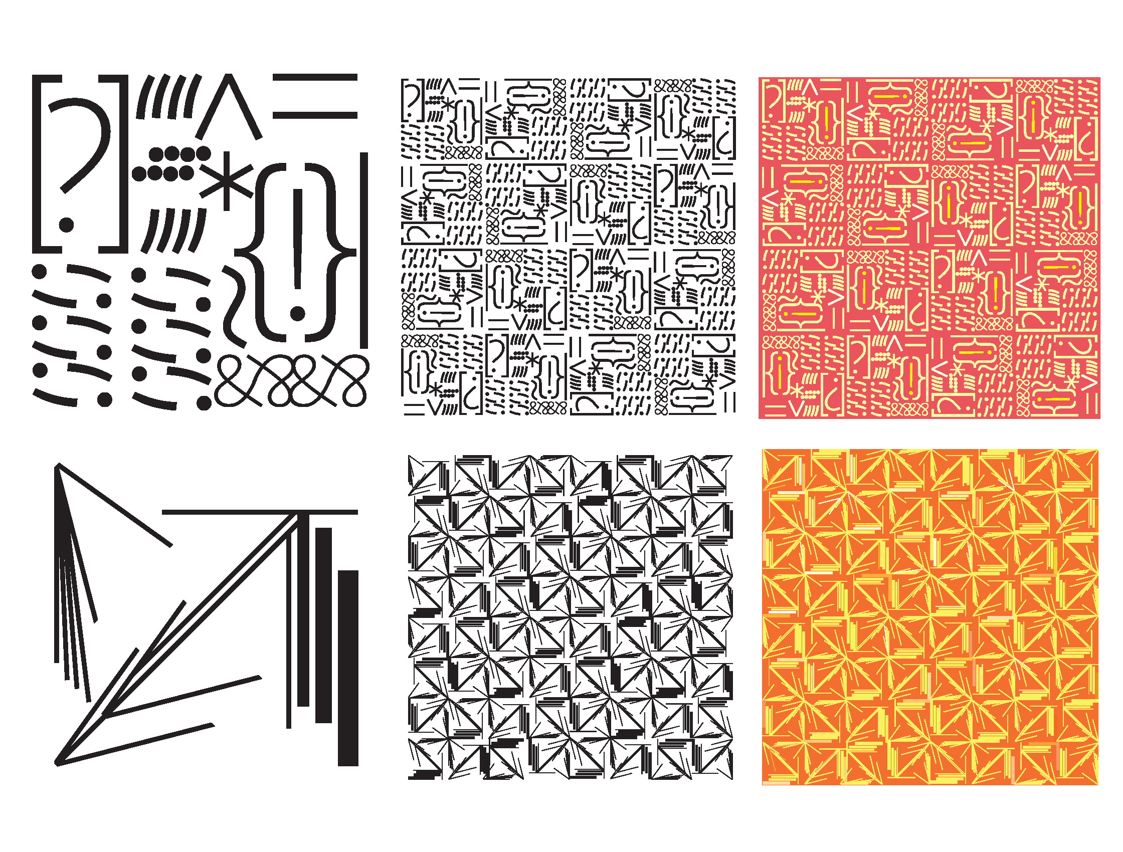 Wallpaper samples: typographic patterns created by key strokes in a single typeface.&nbsp;