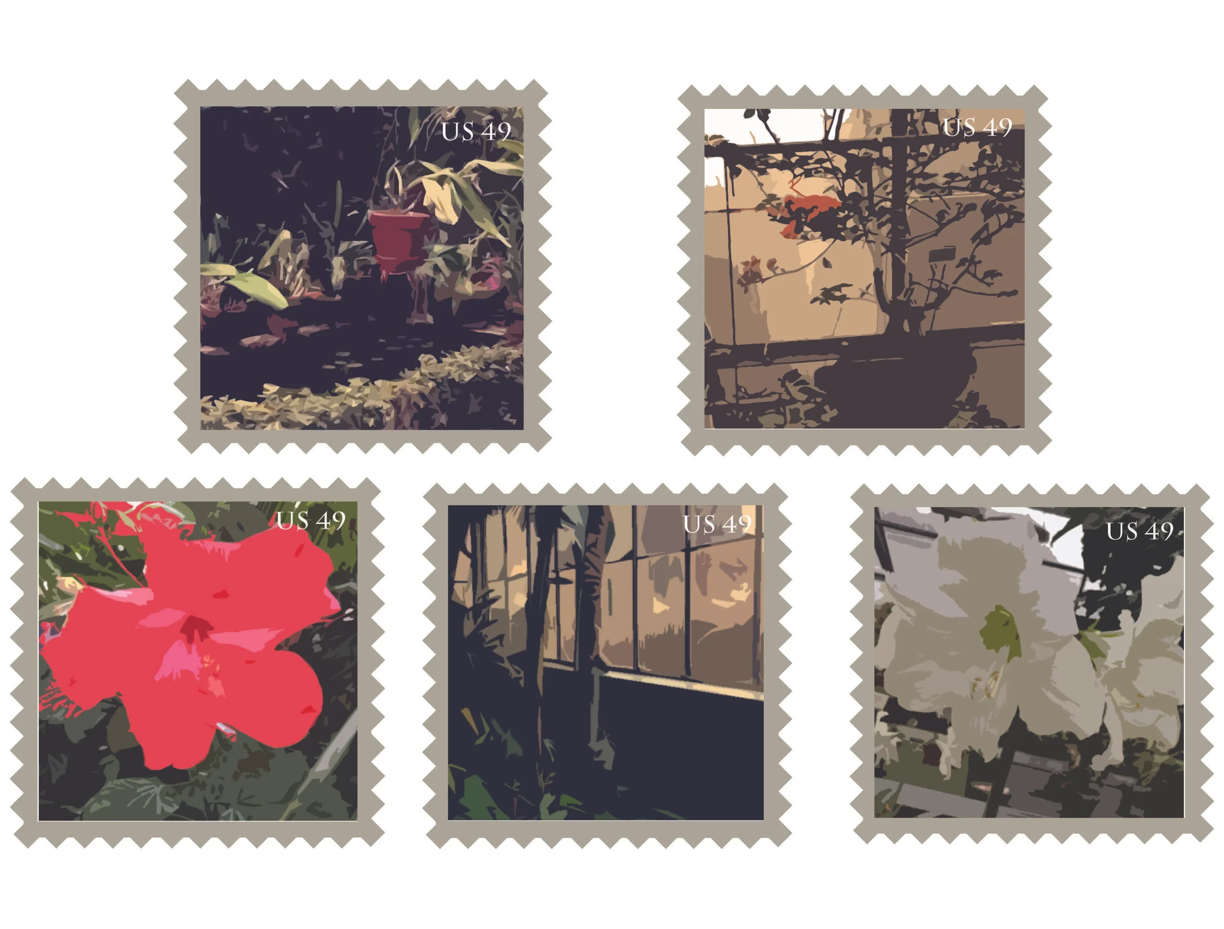Stamp collection inspired by our on-campus greenhouse. Experimenting with the combination of Adobe Photoshop, Illustrator, and InDesign.