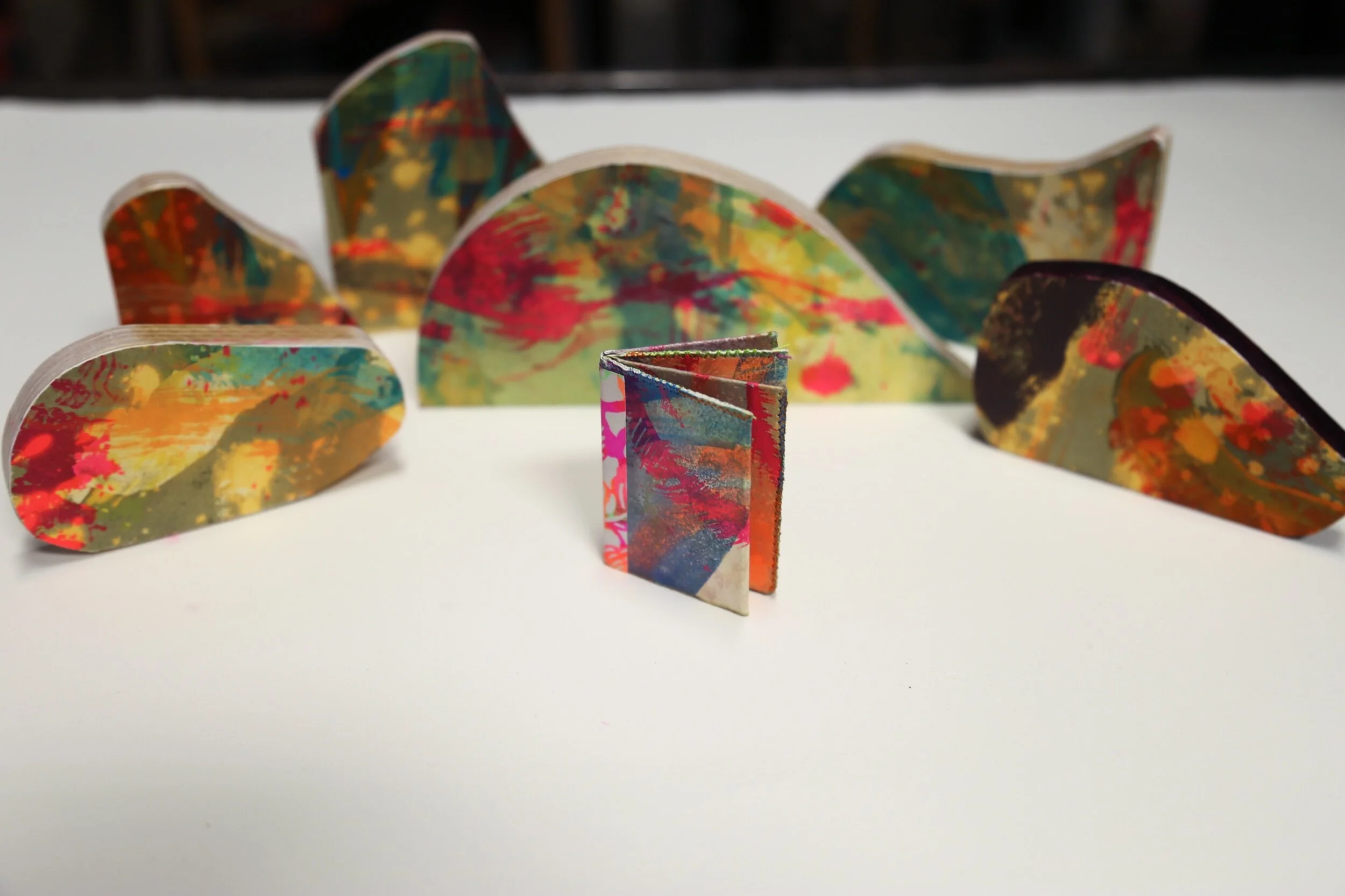  monotype, serigraphy, dye, mounted on wood shapes  2019 