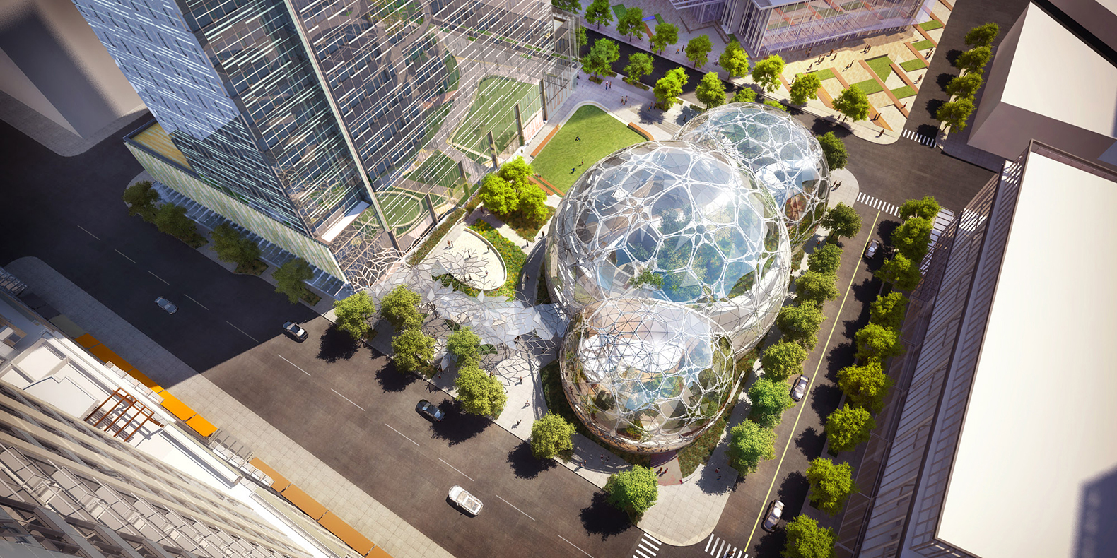 Architecture firm NBBJ has unveiled bold new plans for an addition to Amazon’s Seattle campus: three biosphere domes filled with plants . Construction is due to be completed in 2018.
