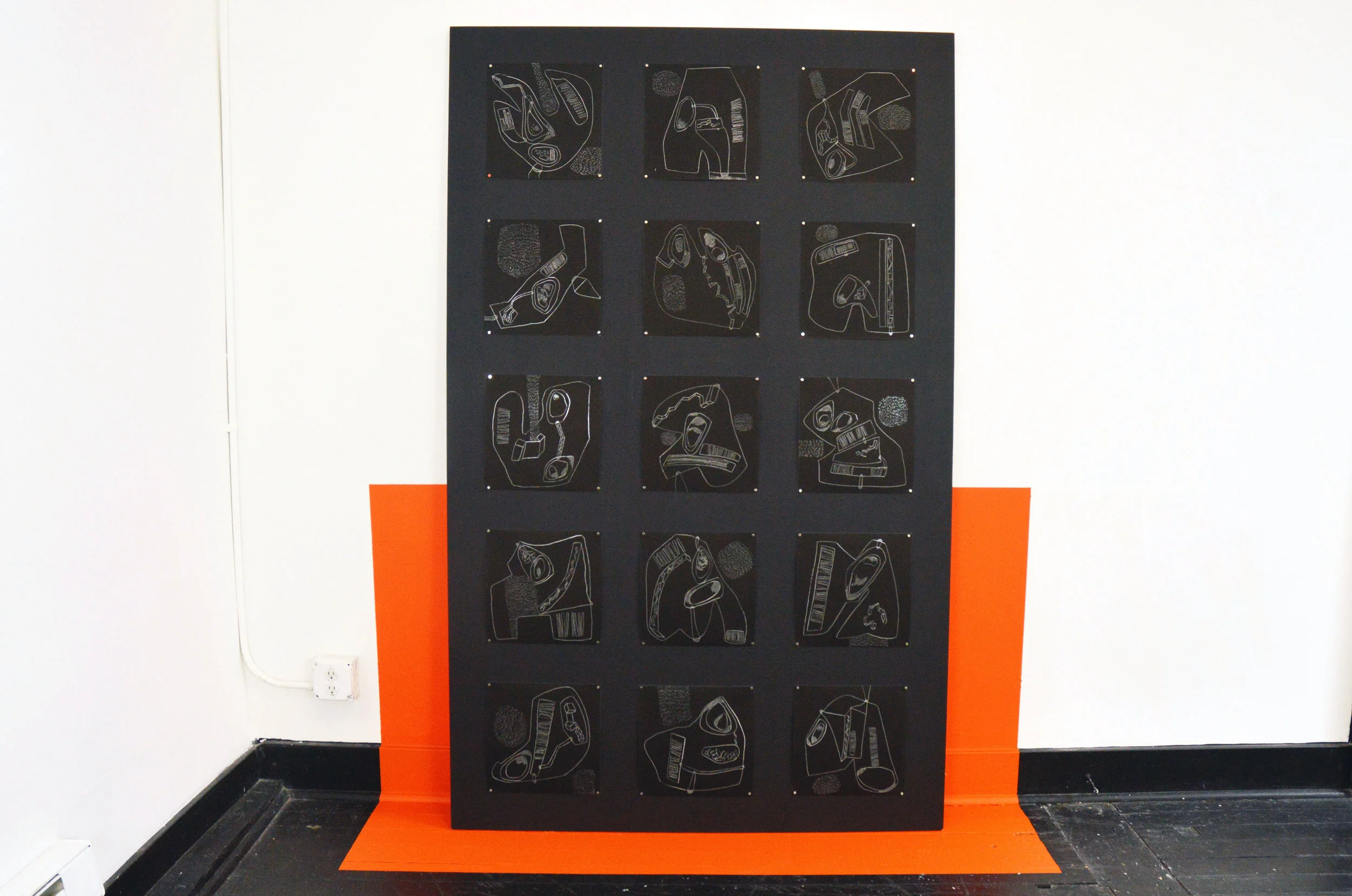   Cartographies  . 2017. Scratch board. each drawing is 11" x 11." This series of 30 drawings were created in response to Kristen Kosmas’s, The People’s Republic of Valerie, presented at On The Boards in May of 2017.&nbsp;   