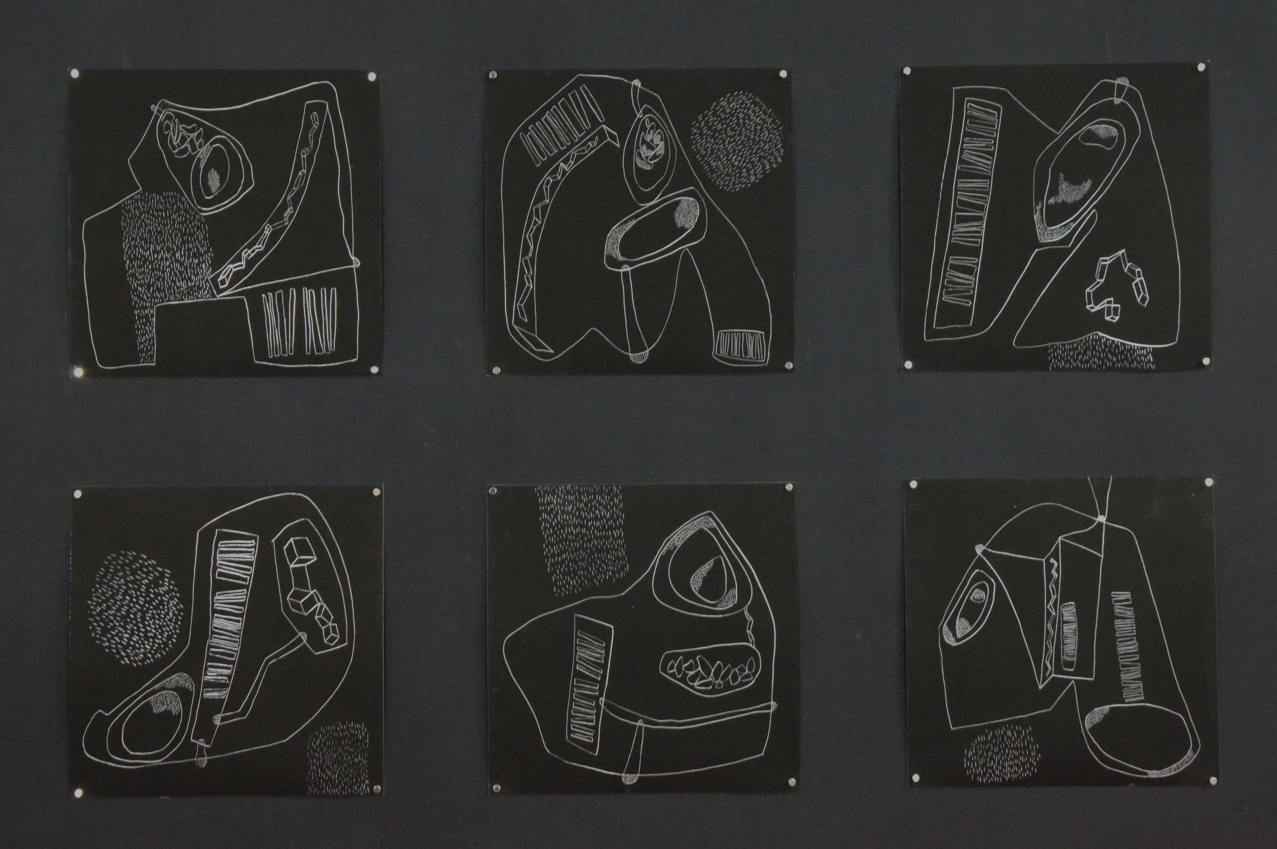   Cartographies (detail)  . 2017. Scratch board. each drawing is 11" x 11." This series of 30 drawings were created in response to Kristen Kosmas’s, The People’s Republic of Valerie, presented at On The Boards in May of 2017.&nbsp;   