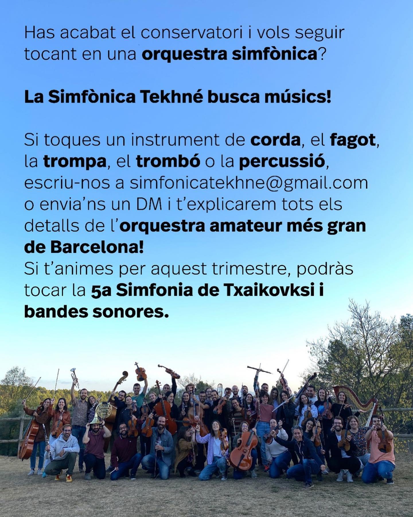 T&rsquo;estem buscant!! Vine a formar part de l&rsquo;orquestra amateur m&eacute;s gran de Barcelona! 🎼🎻🎺