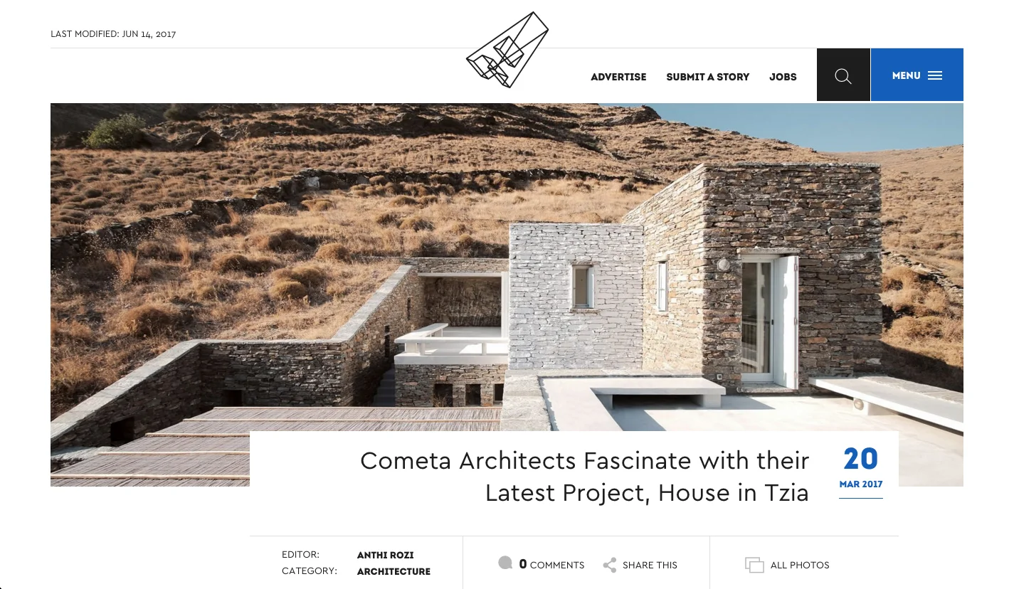 Rocksplit House by COMETA Architects in Archisearch , March 2017