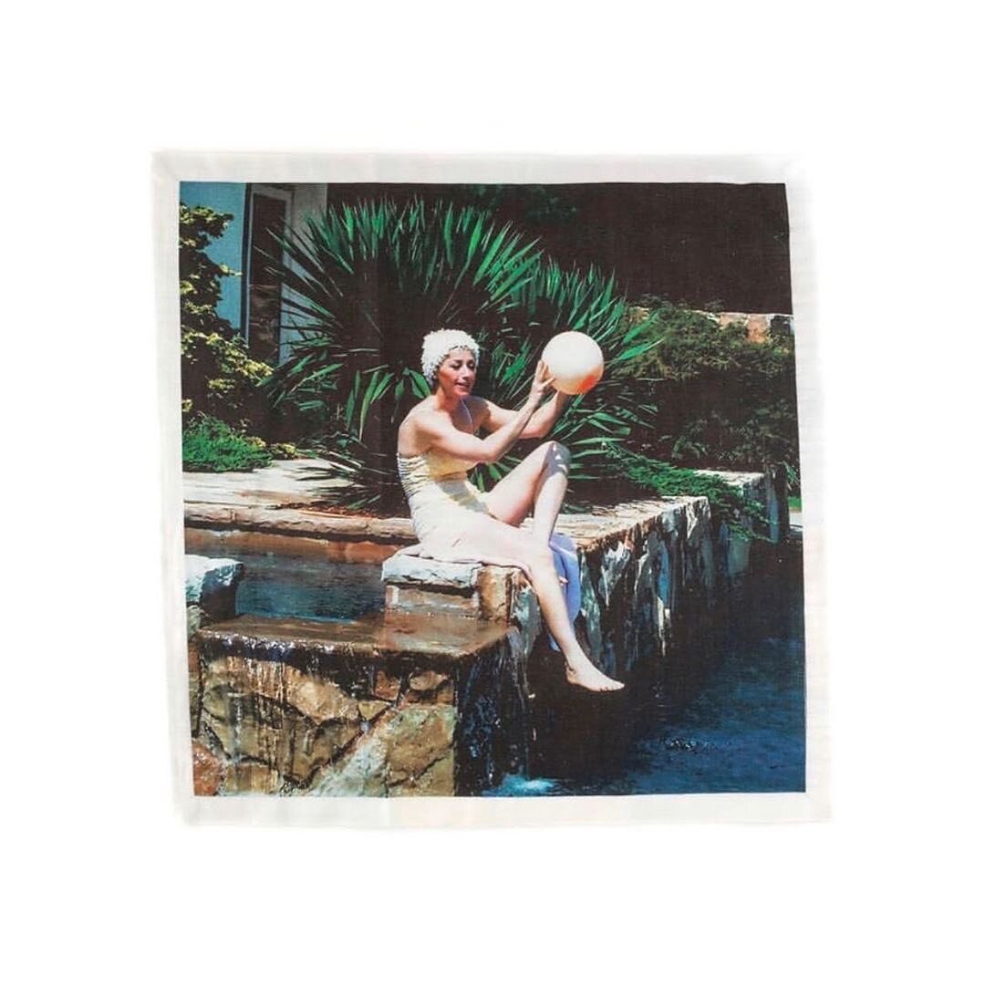 Iconic portrait photographer and filmaker, Cindy Sherman&rsquo;s Untitled (Pool Ball) 1999 on organic cotton limited edition napkins produced by weR2 for Perfect Earth Project, a non-profit promoting toxin-free lawns and landscapes for the health of 