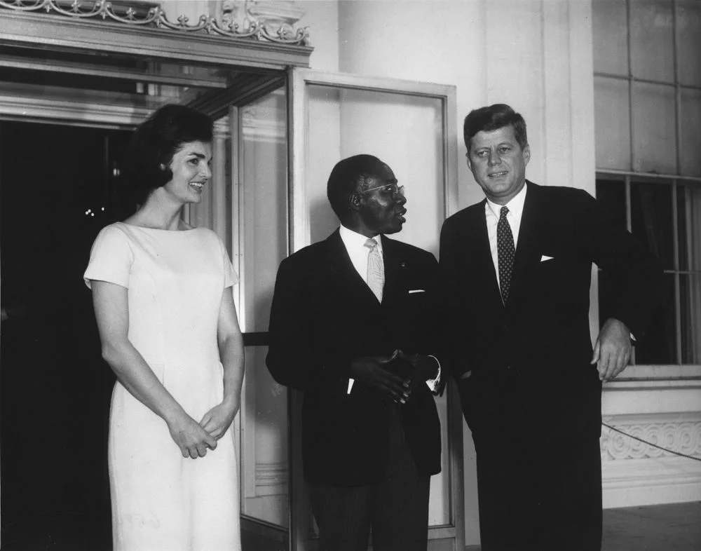 Senegal’s first president, Leopold Senghor, with US President John F. Kennedy and First Lady Jacqueline Kennedy. Photo Credit: Abbie Rowe. White House Photographs. John F. Kennedy Presidential Library and Museum, Boston