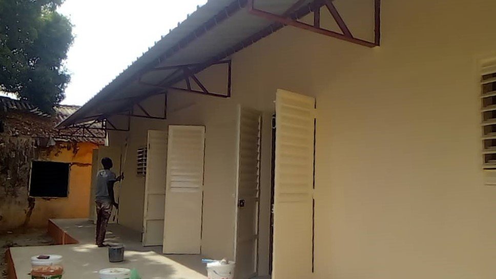 Almost there: Construction is nearly complete on the two new classrooms and updated bathrooms at Ndiedieng Primary School. With the final coats of paint being applied, over 600 students will soon benefit from improved learning conditions, alleviating