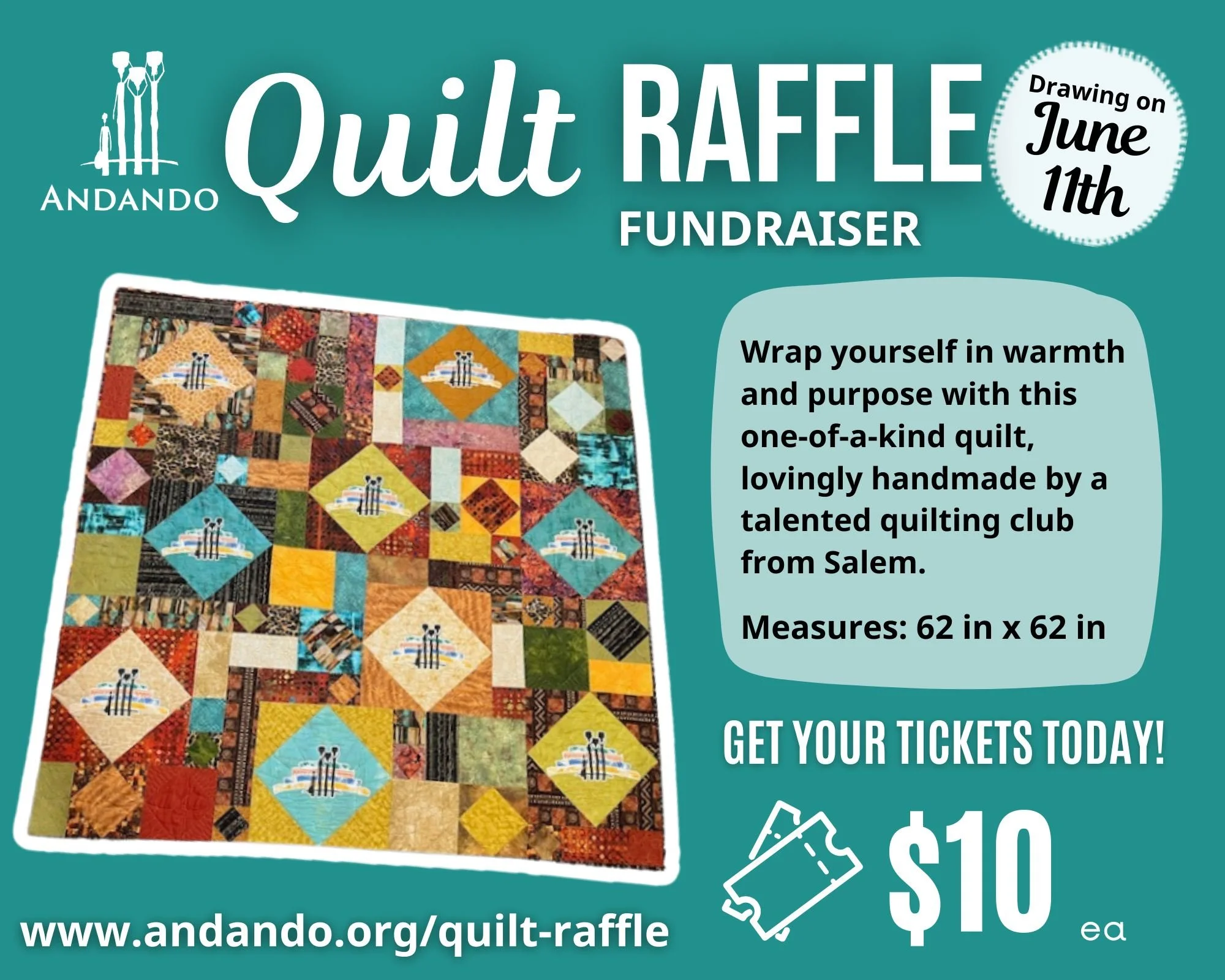 Quilt Raffle 🎟️ Fundraiser!!! A wonderful and talented group of quilters in Salem, Oregon came together to create this vibrant, beautiful quilt to support families in rural Senegal. 💗🇸🇳

🎟️ Tickets are just $10 each
✨ Only 100 tickets available,