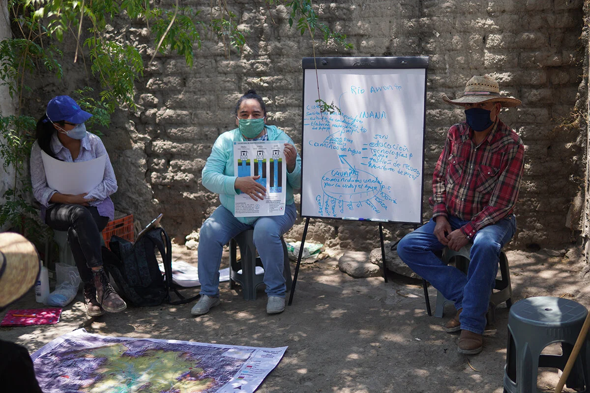 Photo: Lucha, from CUVAPAS, a grassroots partner organization talking to community members ) about the increasing well depths in the past decades.