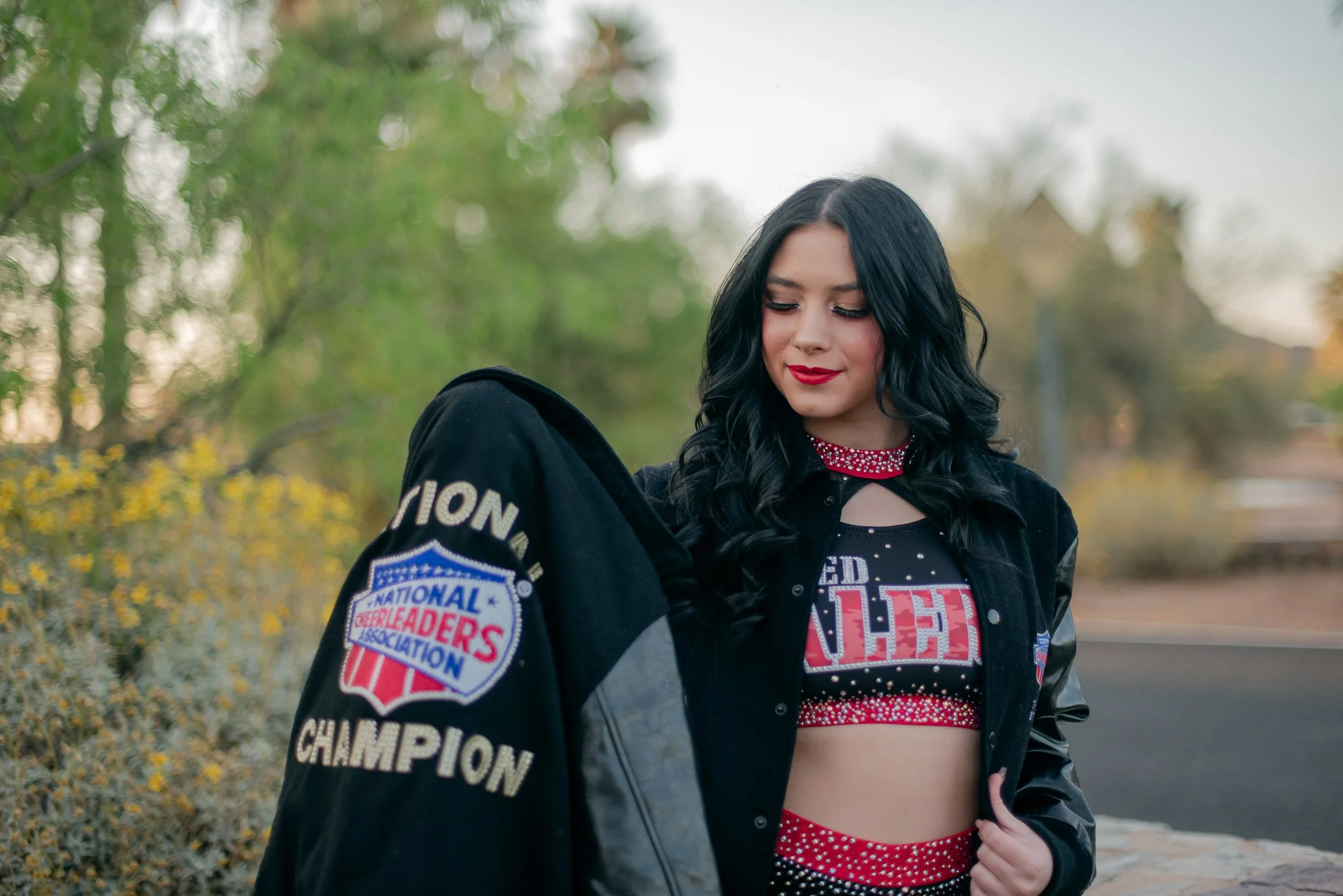Kaelyn / Woodlands Elite Red Alert, Cheer Portrait Photos, at Papago Park, in Phoenix AZ