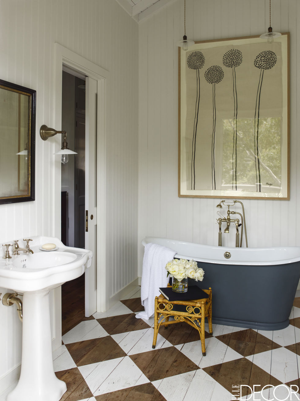When you can't decide between wooden floors and checkerboard tiles, paint your floorboards. Win-win.