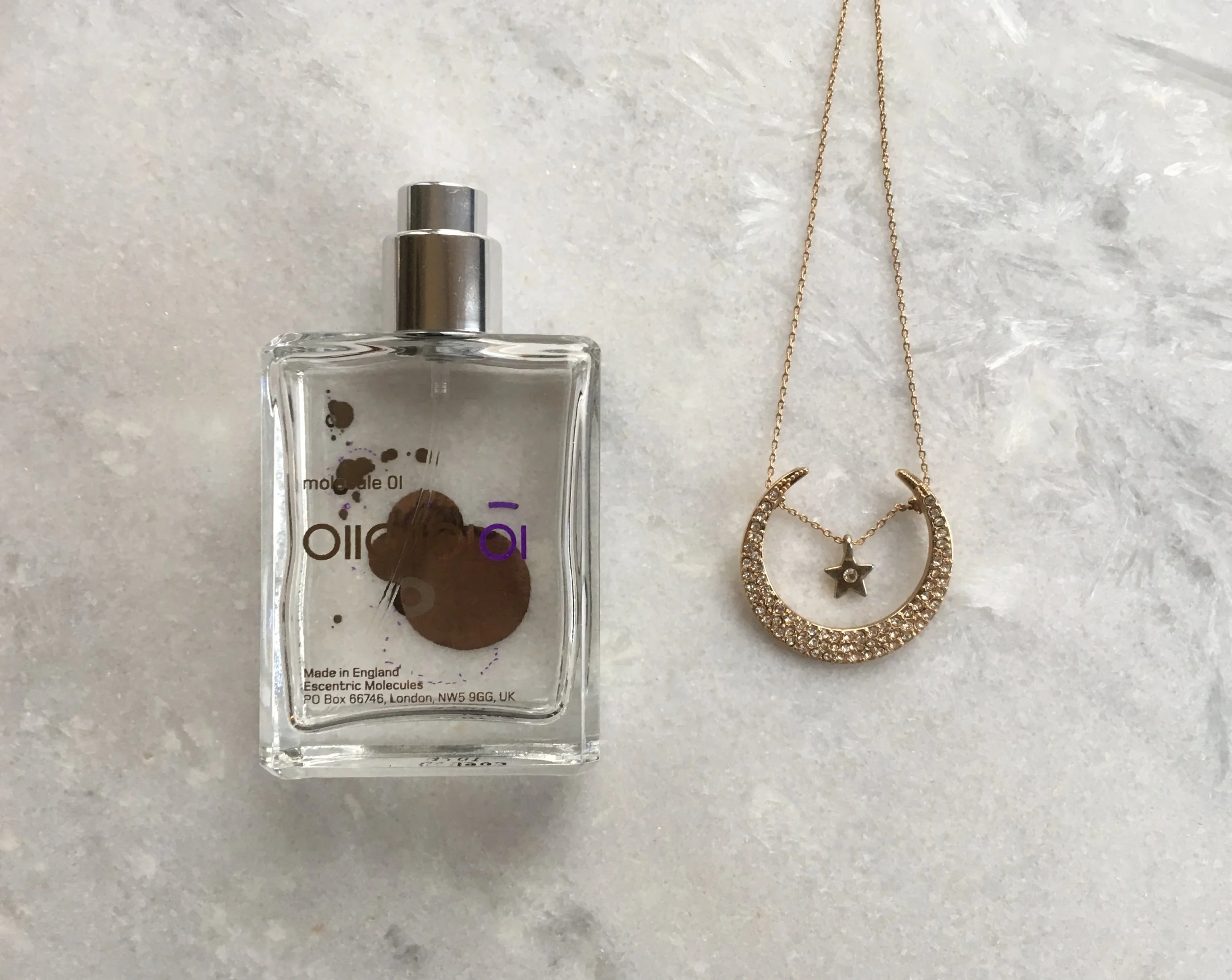 Escentric Molecule 01, from €38 I love displaying feminine, pretty perfume bottles, so it bugs me that this is so "Rich London bachelor circa 2001". Nevertheless, this is a beautiful, super unique scent. 