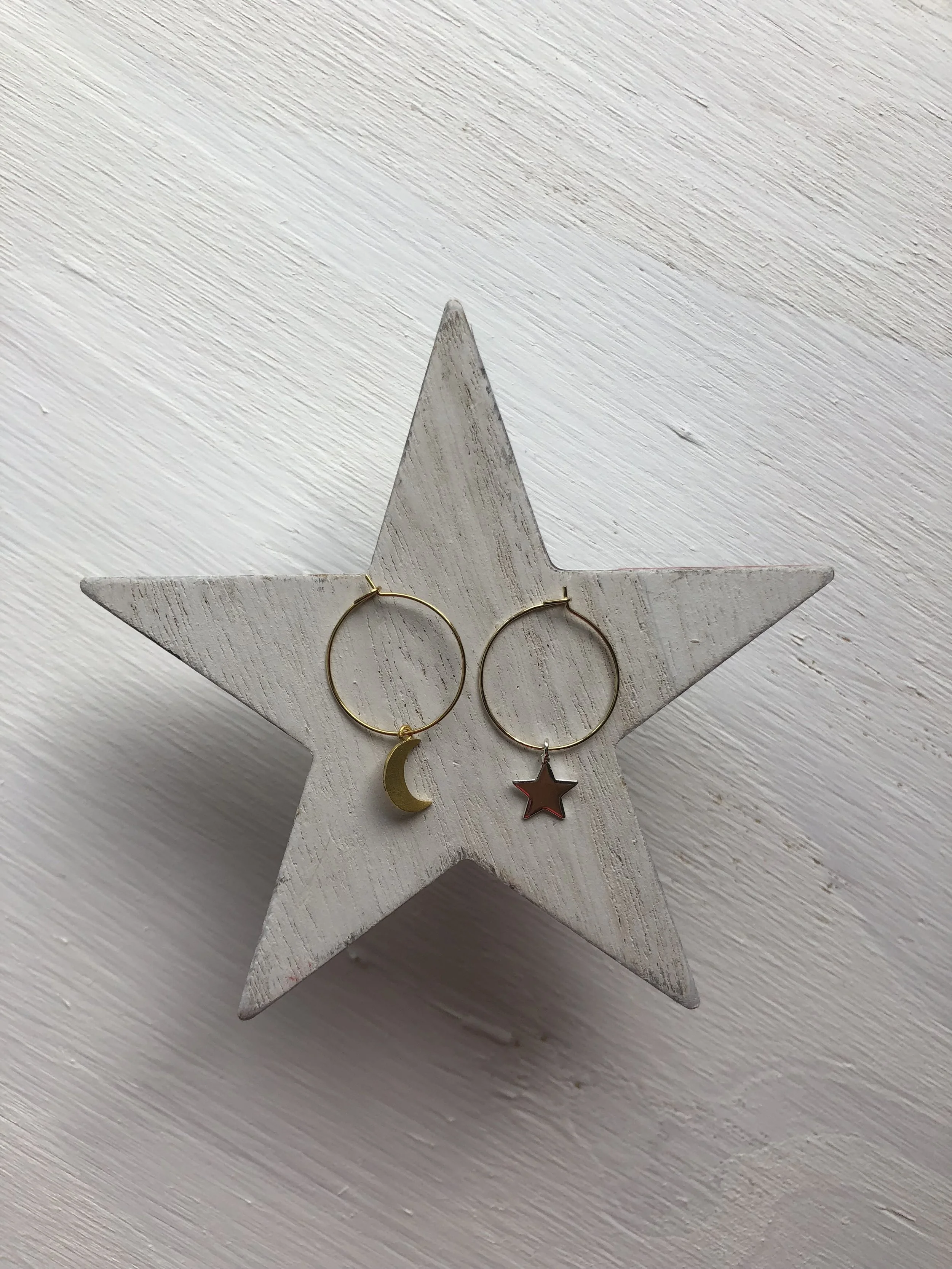 Gold + Silver Moon Star Hoops