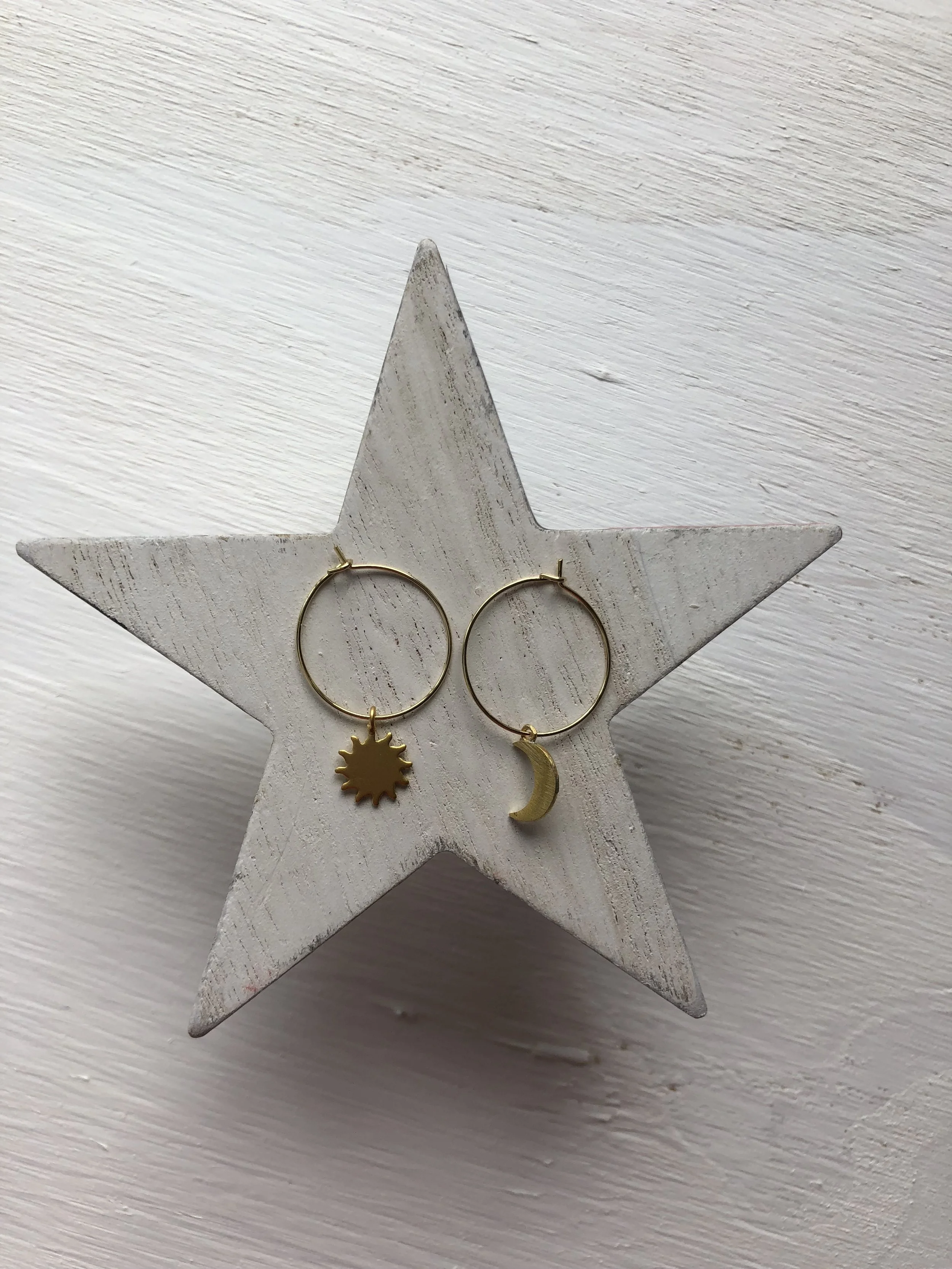 Gold Sun and Moon Hoops