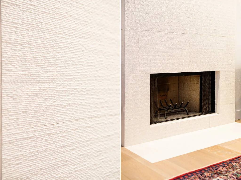 After Chiseled Natural Stone Fireplace 