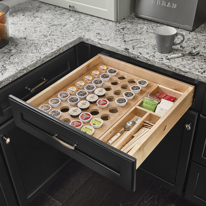 Coffee Station K- Cup Organizer Searching through the cabinet for your favorite coffee before you're caffeinated can feel, well ... exhausting.