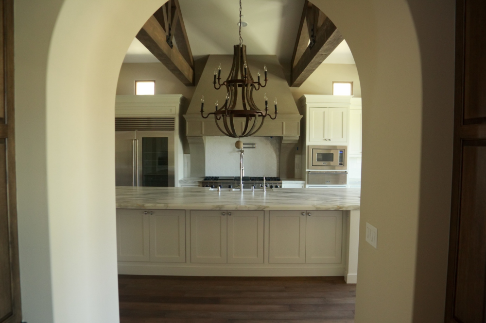 Flush fit cabinets, swiss coffee paint