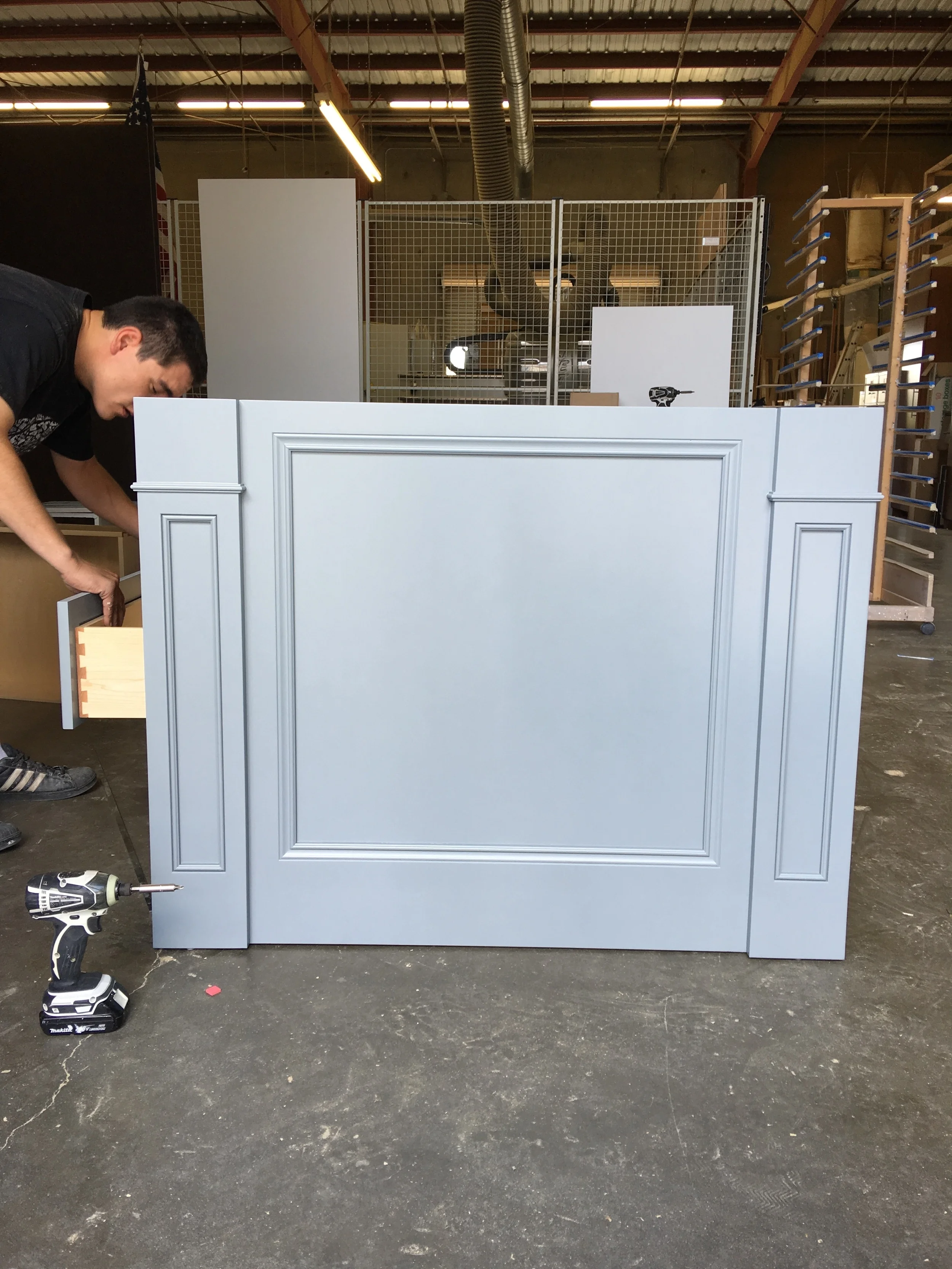 Beautiful end cabinet with dovetail drawers on a custom kitchen island in Westlake, CA.