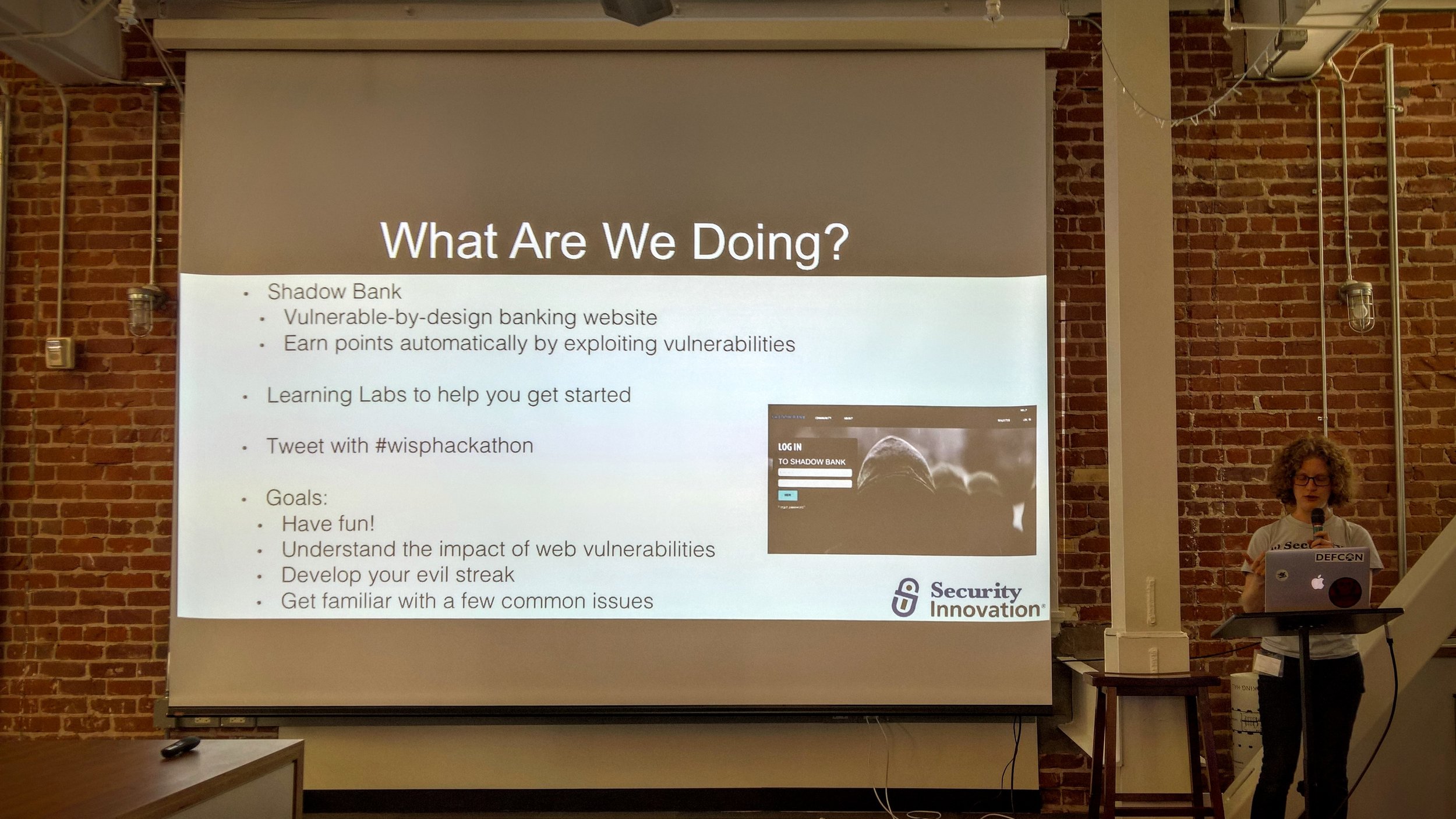 Nora Sandler, Senior Security Engineer at Security Innovation, leads the WISP CMD+CTRL Hackathon