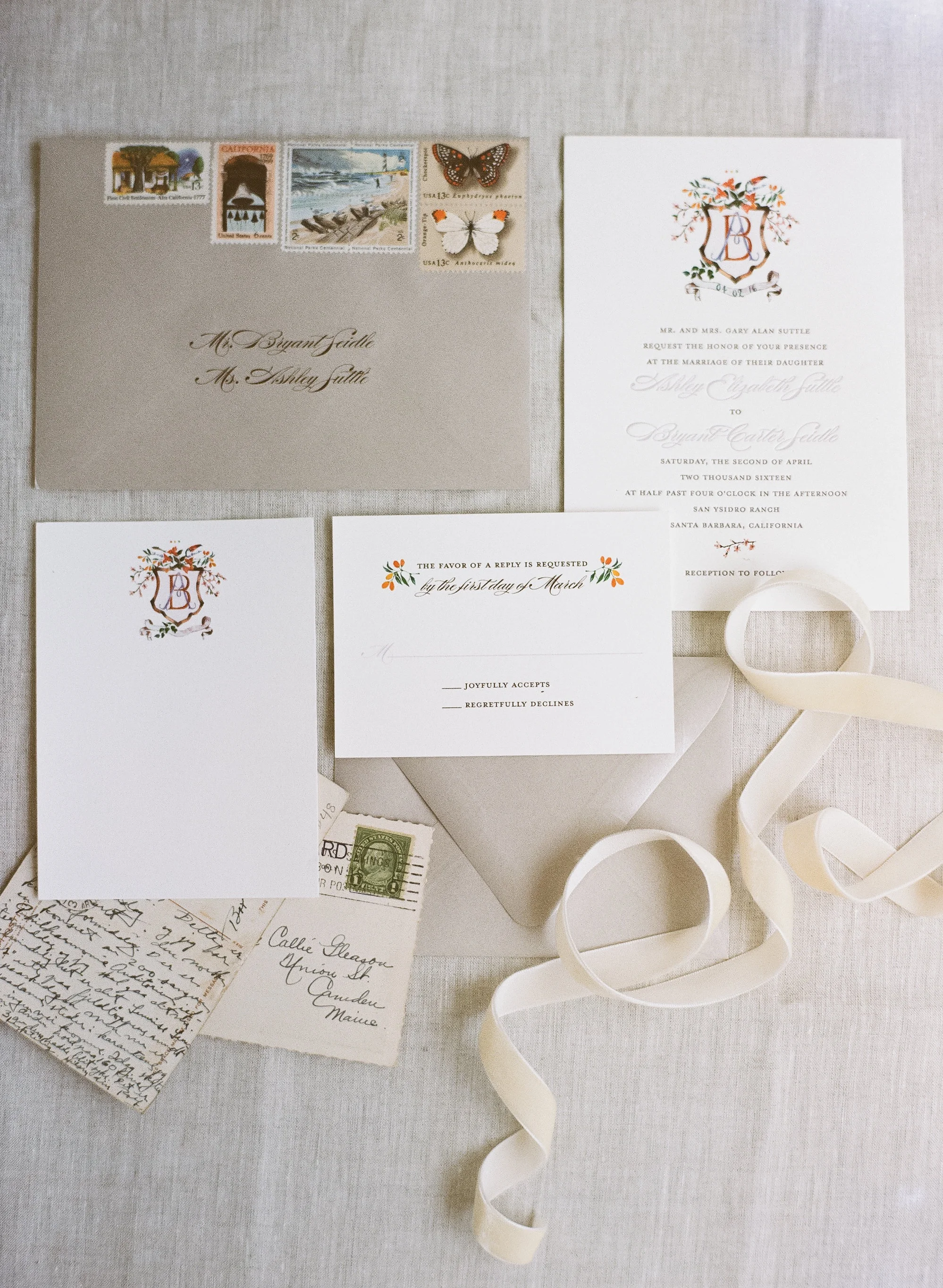 copperwillow.com | san ysidro ranch wedding with lavender letterpress invitations