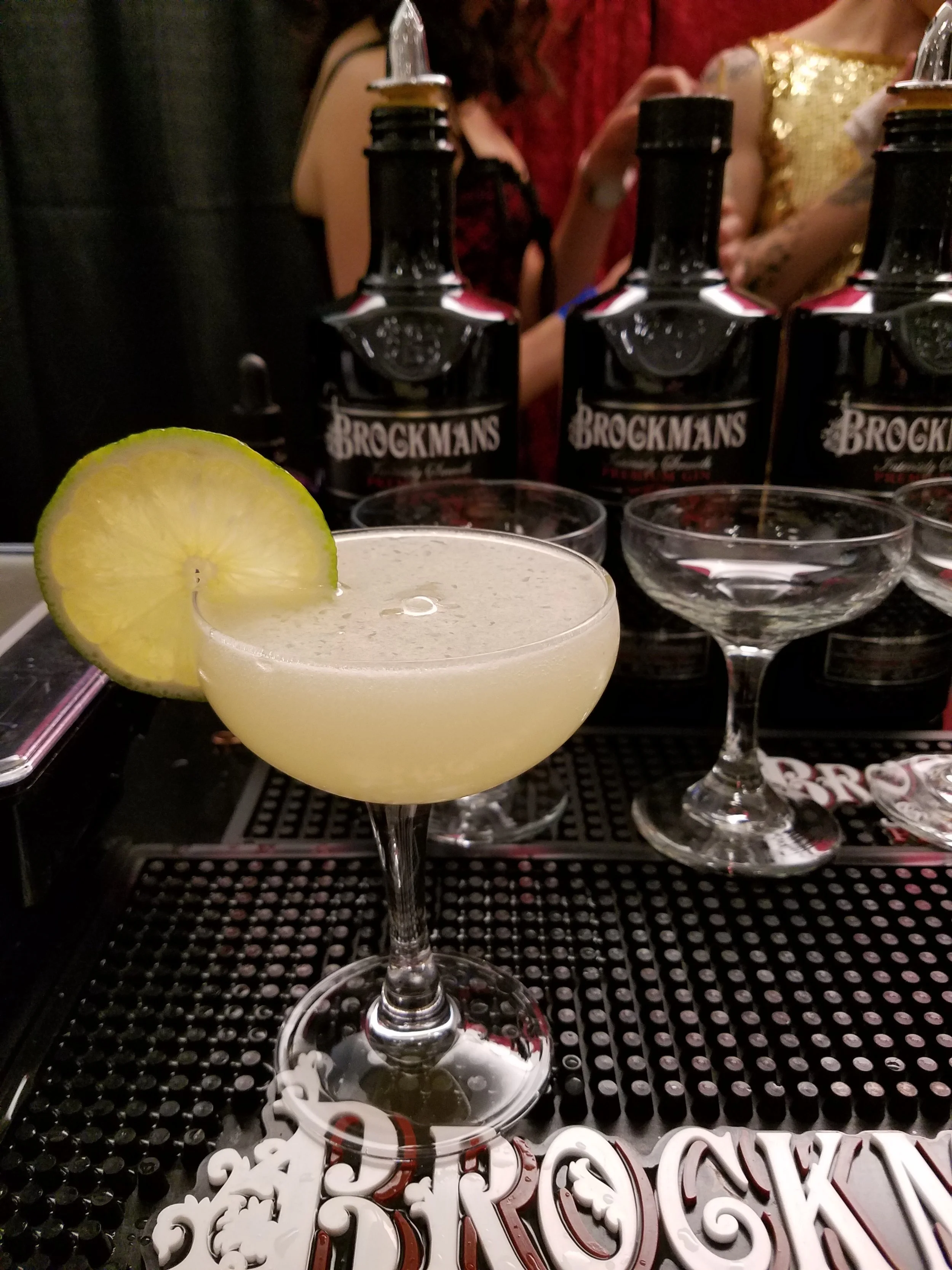 Don't Tell Mama, made with Brockmans gin, dry curacao, ginger liqueur, lime, and bitters, at State Lines.